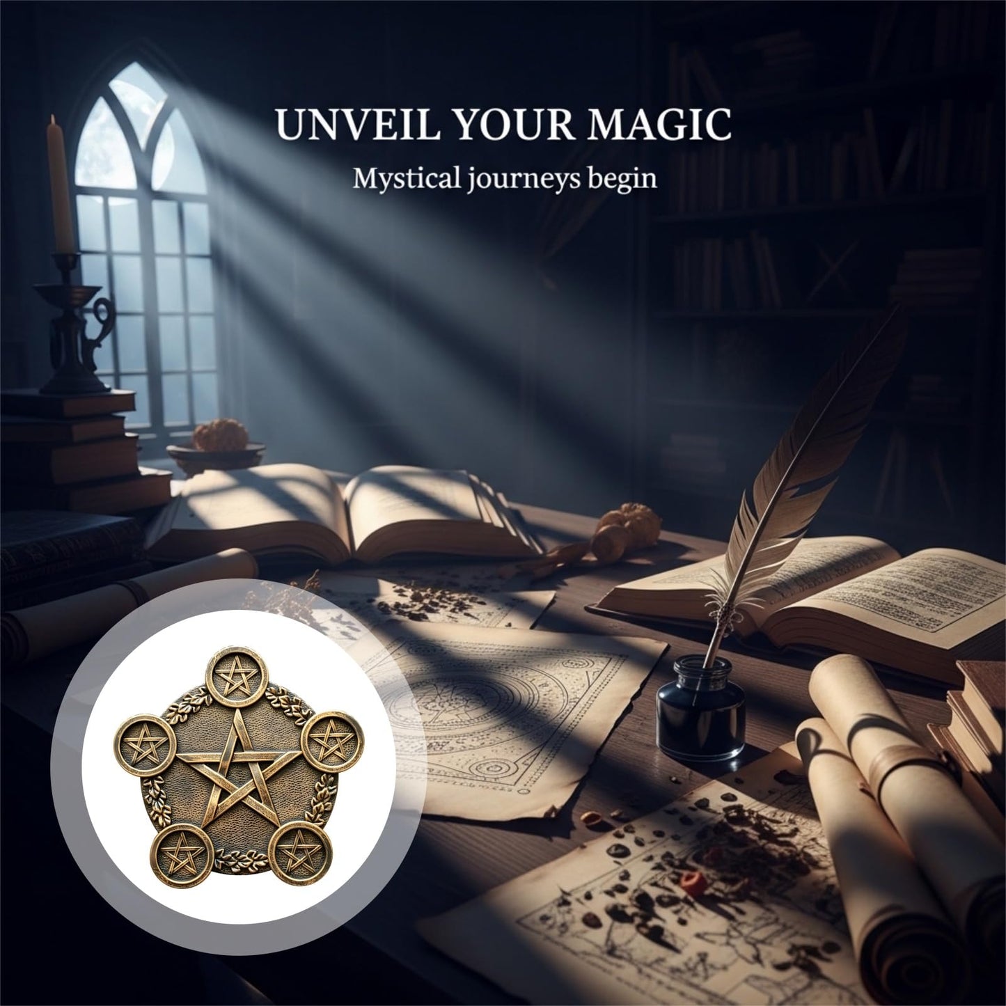 Pentacle Star Candle Holder, Resin Tealight Holder Tray with 5 Sockets, Golden Altar Supplies, 8.7 in Astrology Pentacle Altar Plate for Rituals, Spells, Home Decor