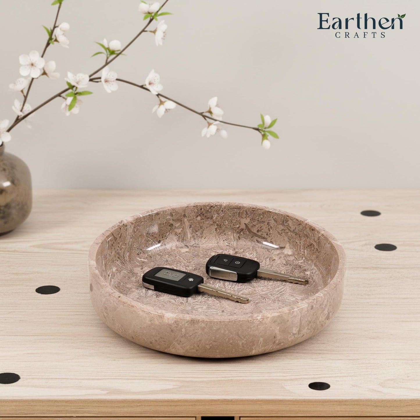 EARTHEN CRAFTS Marble Decorative Bowl 8" Inches Oceanic Handmade Large Fruits Holder for Kitchen Counter Serving, Modern key Bowl, Fruit Dish & Fruit Storage