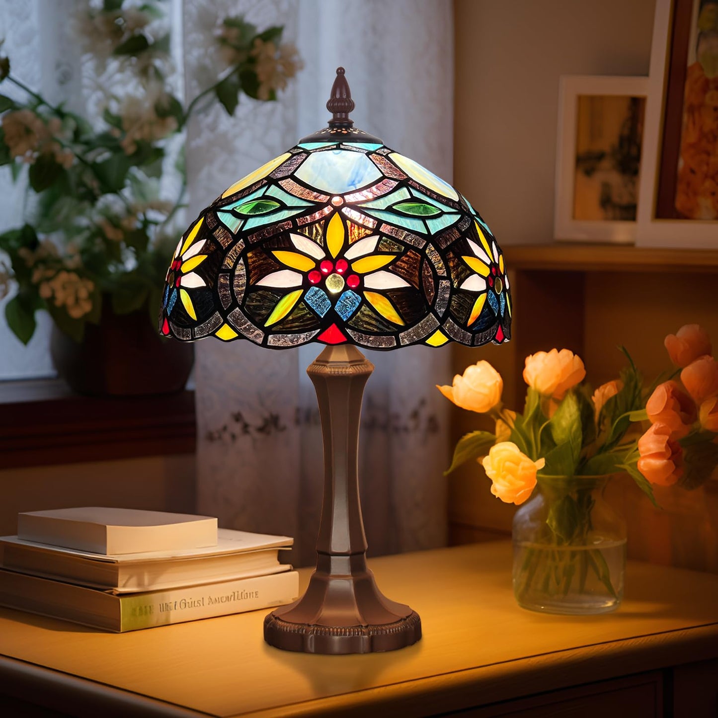 Capulina Tiffany Lamp Sunflower Stained Glass Table Lamp 12x12x19 Inches