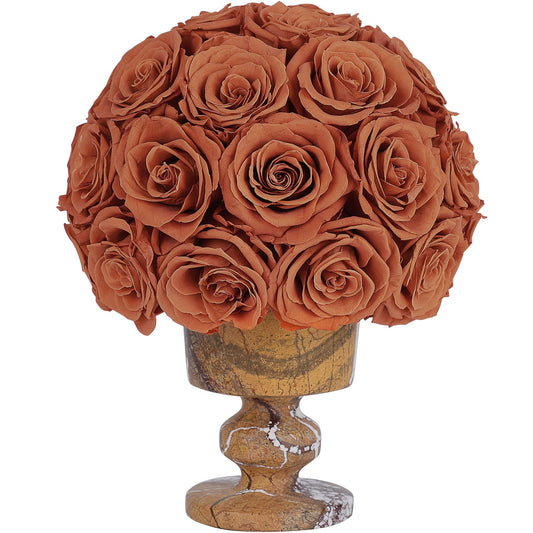 Forever Flowers 31 Preserved Roses in Marble Vase, Flower for Delivery, Eternal Roses Romantic Gift for Her, Table Centerpiece for Home Decor, Mothers Day Gifts for Mom Grandma Wife, Vintage Orange