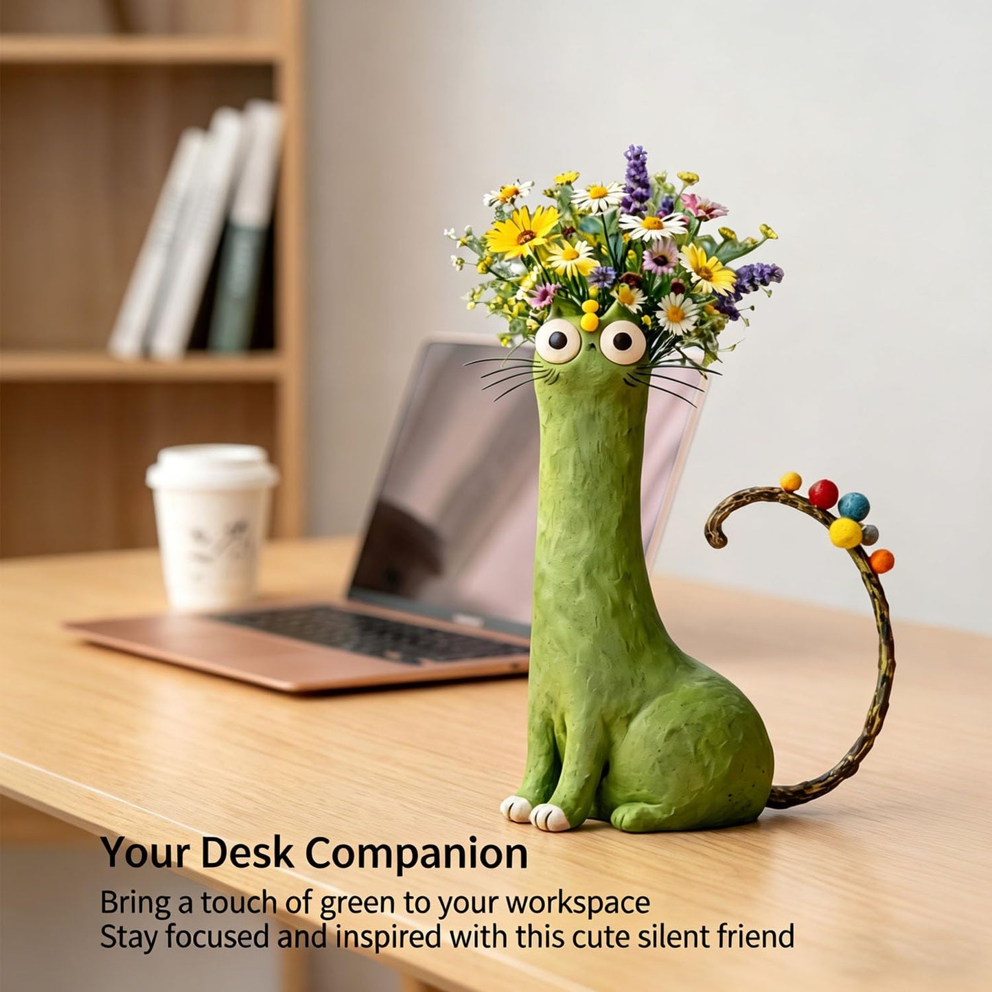 Andcrafted Quirky Cat Vase, Desk Ornament Gift for Cat Lovers, Features an Expressive Face and Playful Pose, Whimsical Kitty Planter for Small Flowers