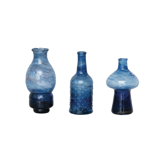 Creative Co-Op Blown Glass Vases, Blue, Set of 3