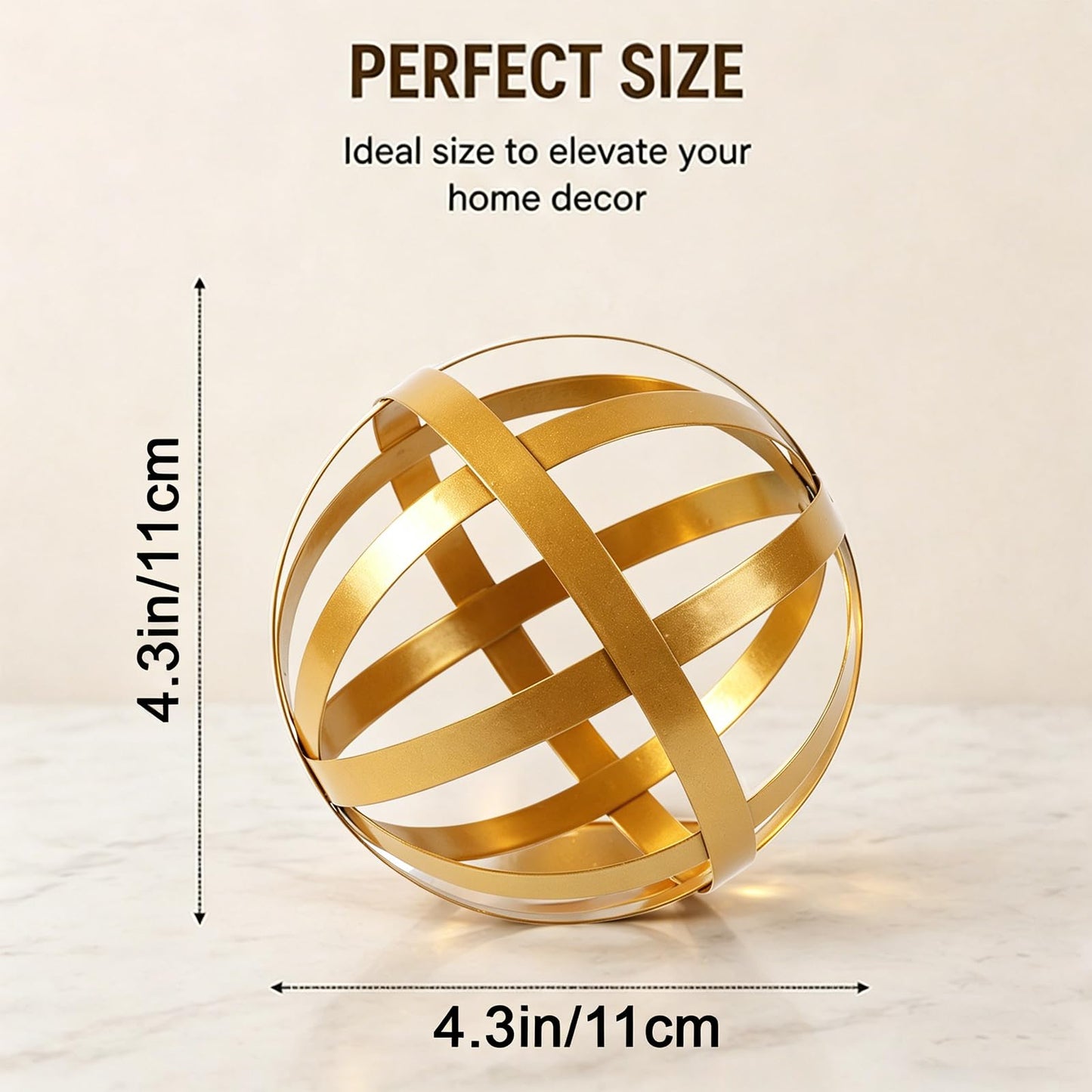 YIYA Gold Decorative Sphere Set of 3 - Metal Ball Decoration - Gold Decor for Shelves - Metal Ball Table Decor for Living Room Bedroom Kitchen Office Coffee Table Desk