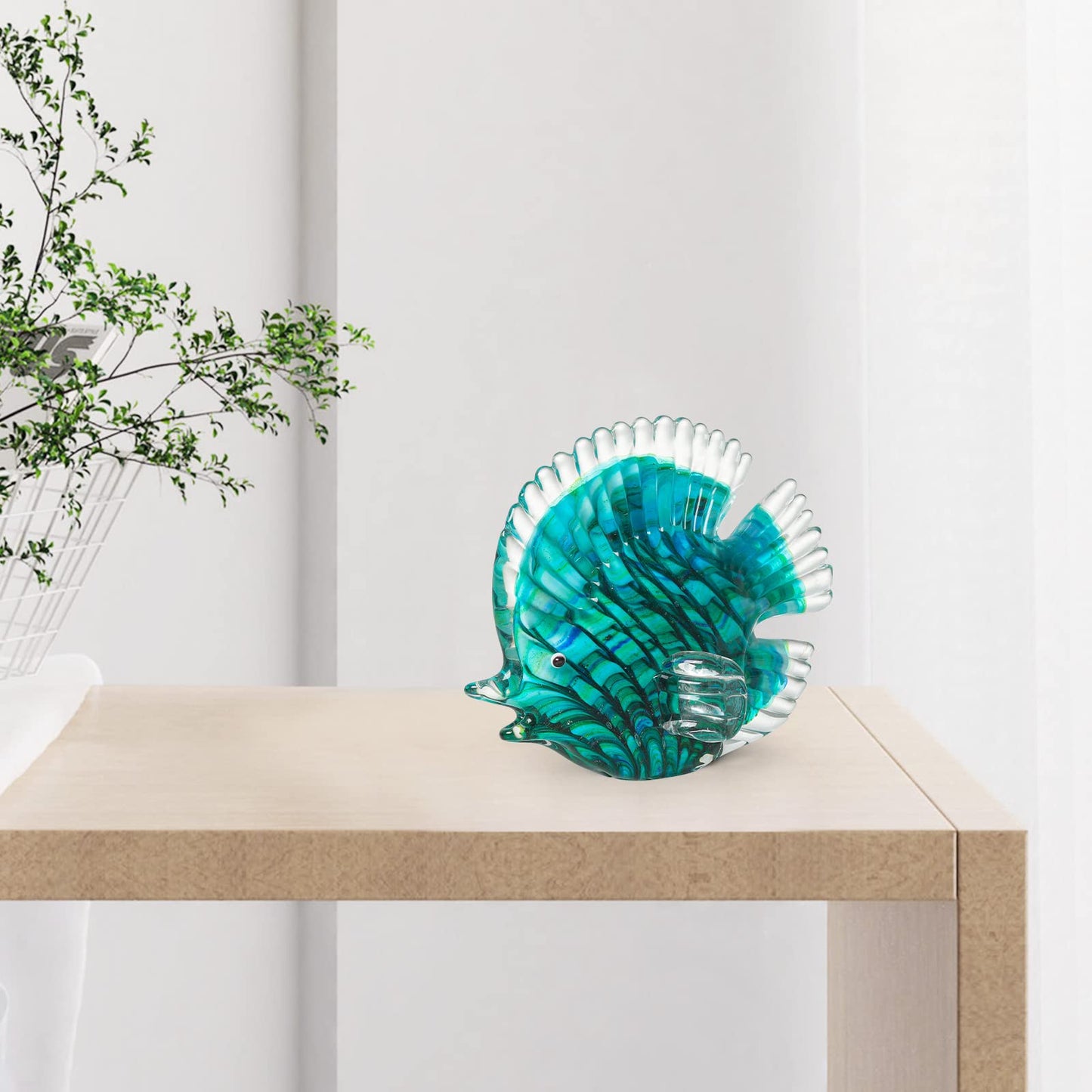 LONGWIN Handmade Glass Stripe Tropical Fish Sculpture Glass Hand Blown Sea Animal Figurine Home Tabletop Decoration Ornaments