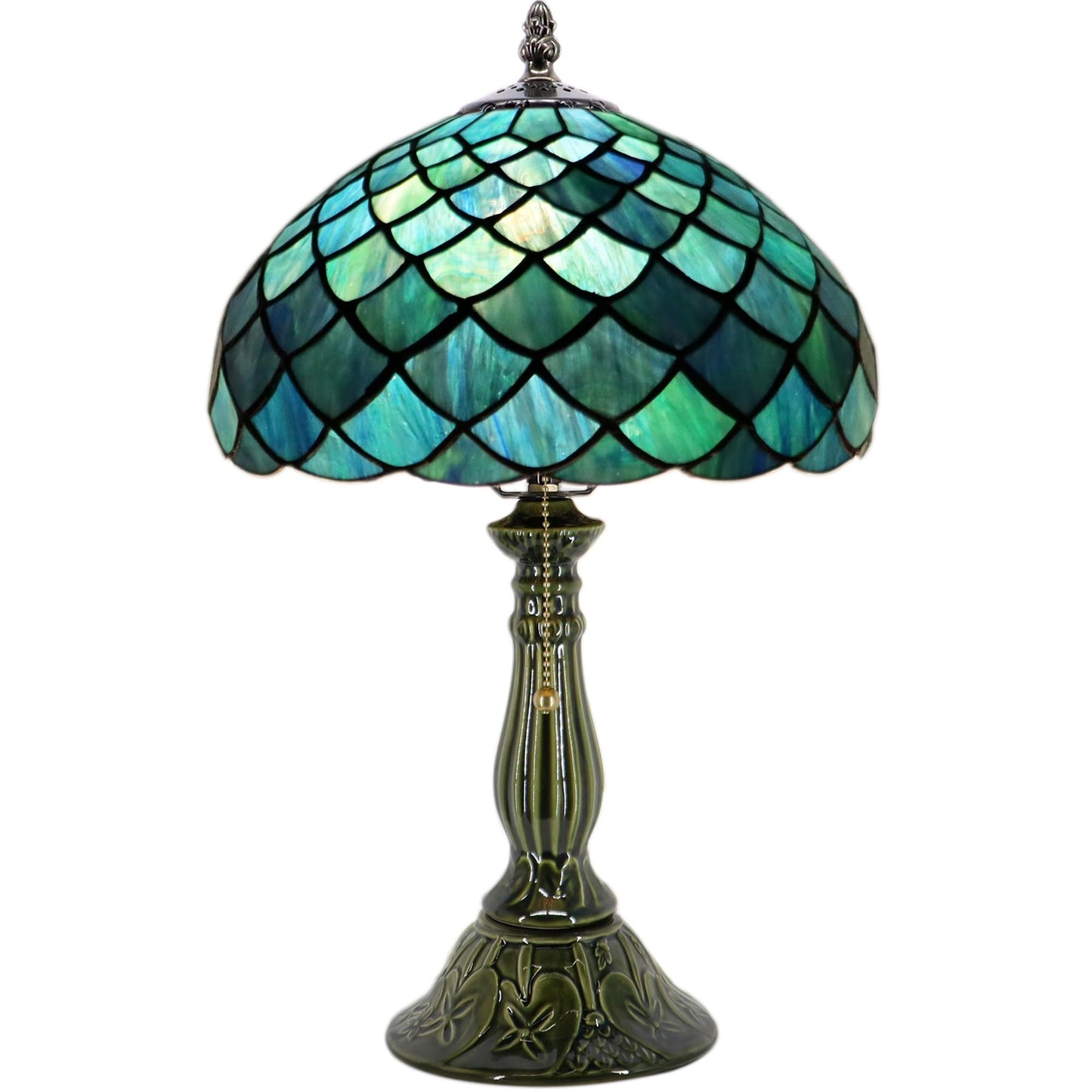 MQYXH Tiffany Style Stained Glass Table Lamp 18.5 Inch - Blue Fish Scales
