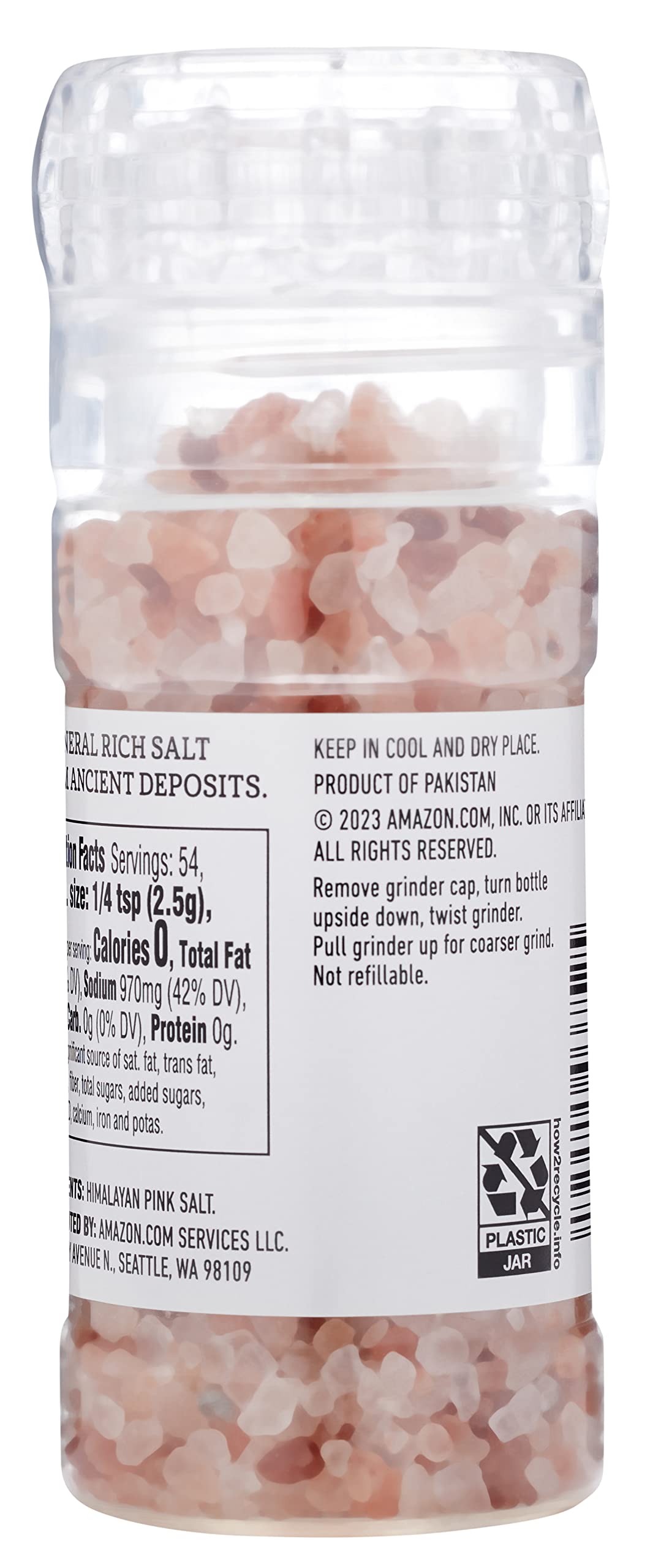 Amazon Grocery, Himalayan Pink Salt Adjustable Grinder, 4.77 Oz (Pack of 5)