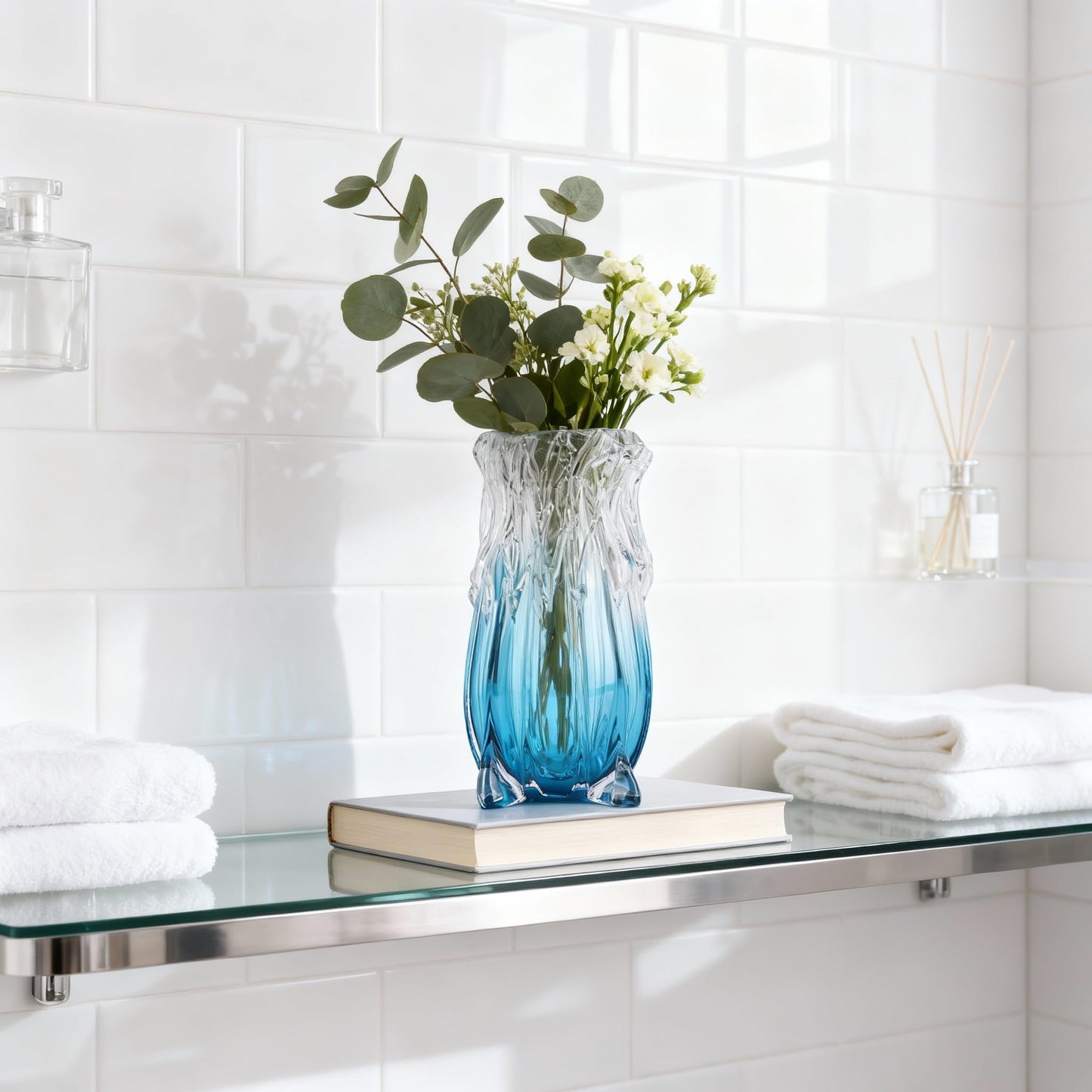 Hand-Blown Glass vase, Modern Art Blue Glass Decorative vase, Uniquely Ocean-Inspired Design, Perfect as a Centerpiece for Dining Tables, Living Rooms, Coffee Tables, or entryway Decor.