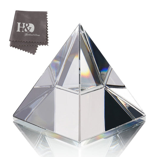 H&D HYALINE & DORA 4.3" H Large Clear Crystal Pyramid Paperweight with Gift Box for Prosperity