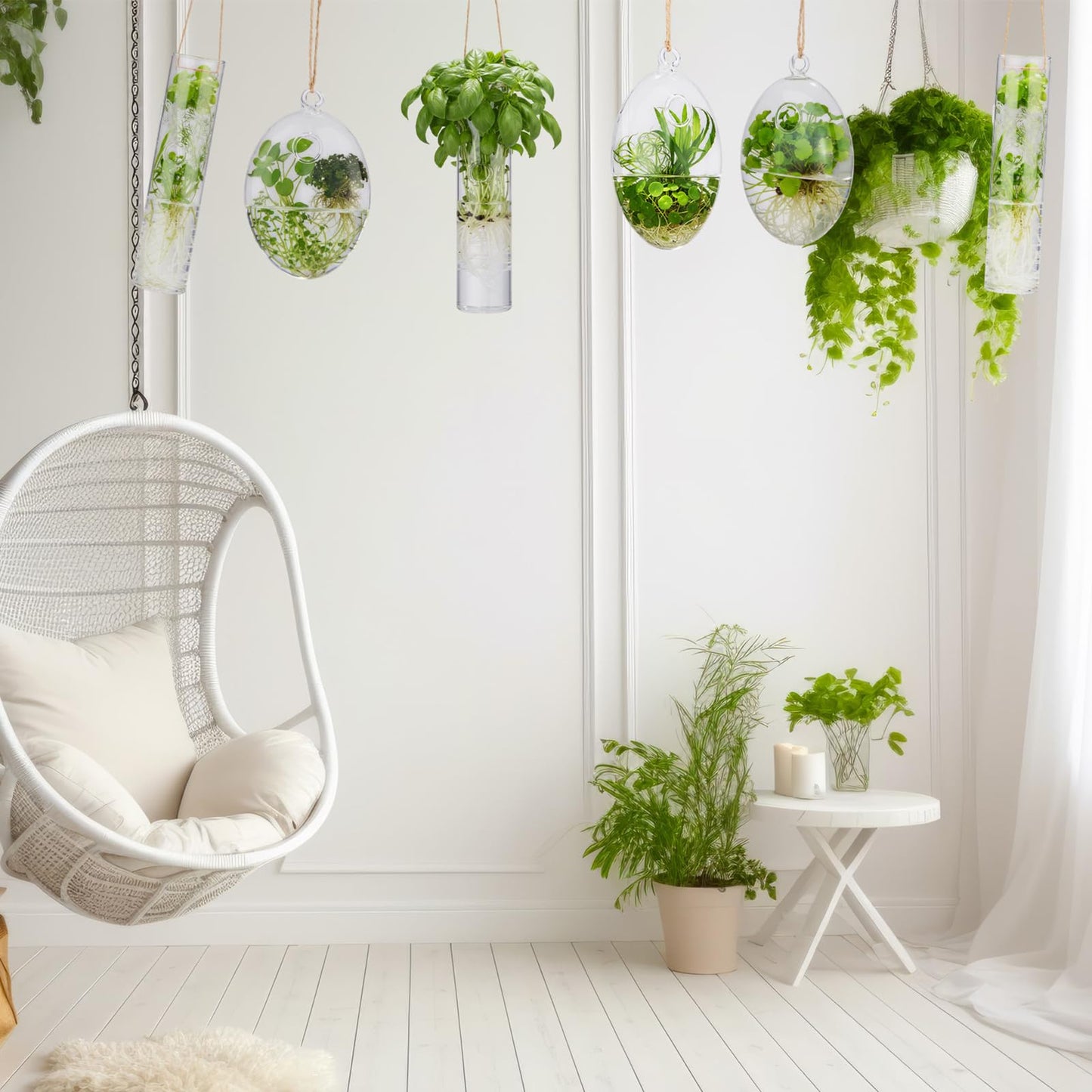 Zopeal 6 Set Wall Hanging Glass Planter Terrarium Propagation Station Vase Container Watering Squeeze Bottle with Rope and Hook for Hydroponic Plants Flower Home Decor Gifts (Elegant Style)