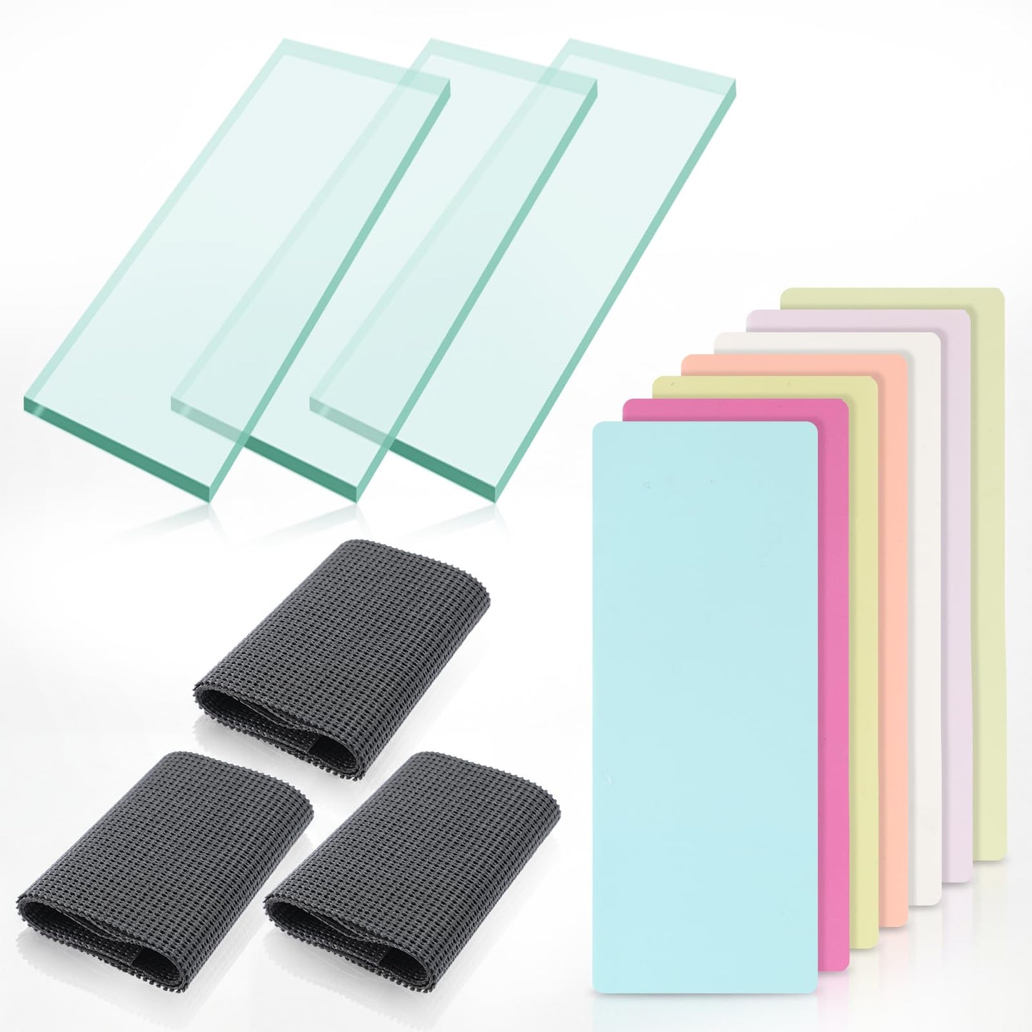 Lothee 13 Pcs Float Glass Lapping Plate Kit Include Three Sheets 5/16 x 5 x 12 Float Plate Glass with 7 Sheets Lapping Microfinishing Film and 3 Pieces Anti-slip Mat for Polishing Woodworking Planes