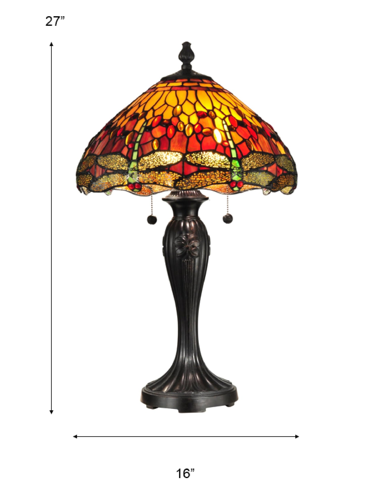Dale Tiffany Lamps TT12269 Reves Dragonfly Table Lamp, 16" x 16" x 27", Fieldstone