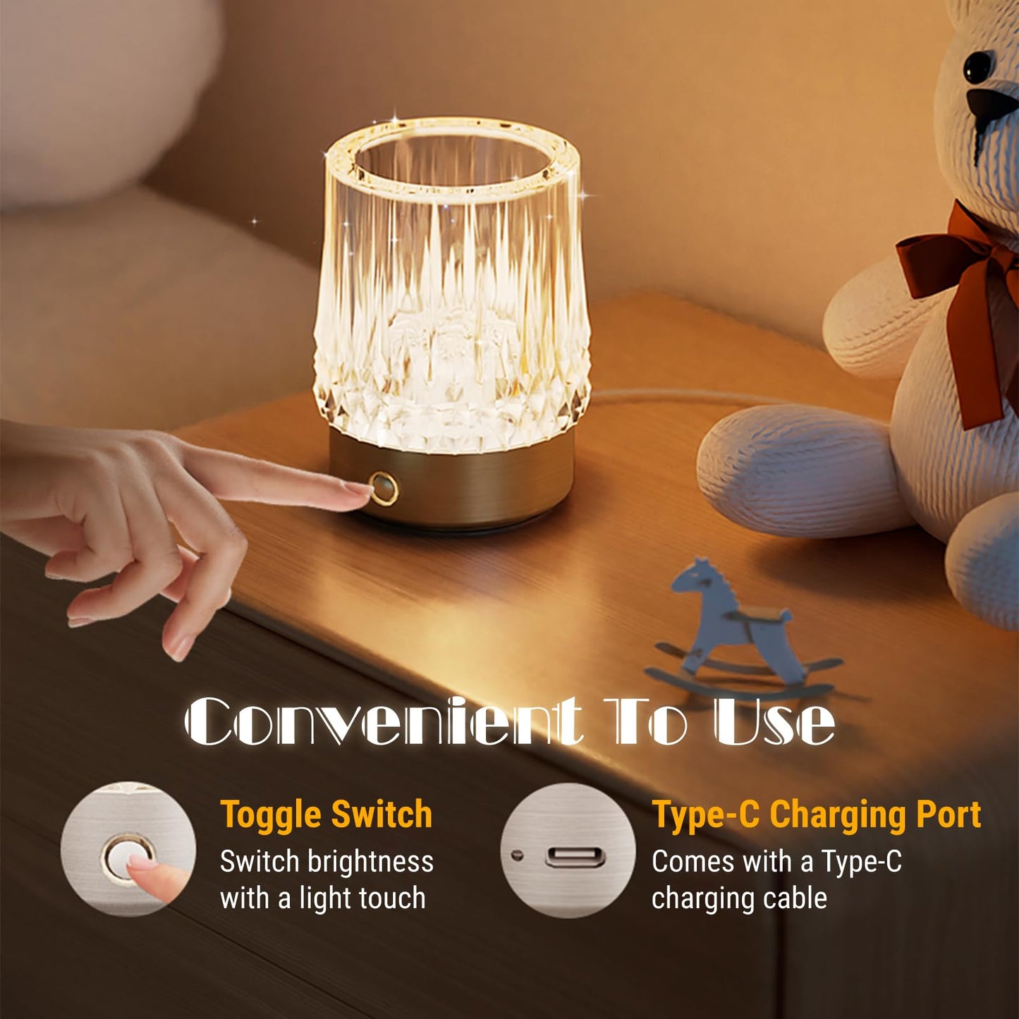 KOSTA Crystal Table Lamp Premium Vase Rechargeable Crystal Vase Lamp Heavy Handmade Modern Vases for Decor Home Bedroom Kitchen Office Living Room Birthday Gift