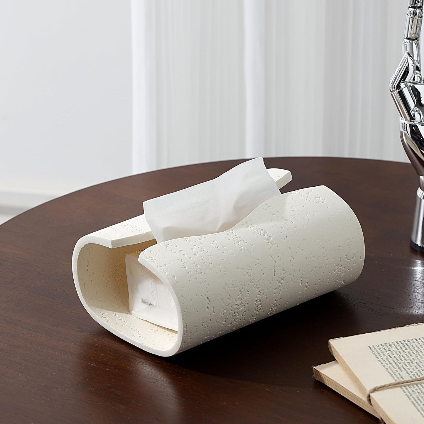 WUUAHOME Tissue Box Cover Rectangle, Travertine Stone Look, Cream