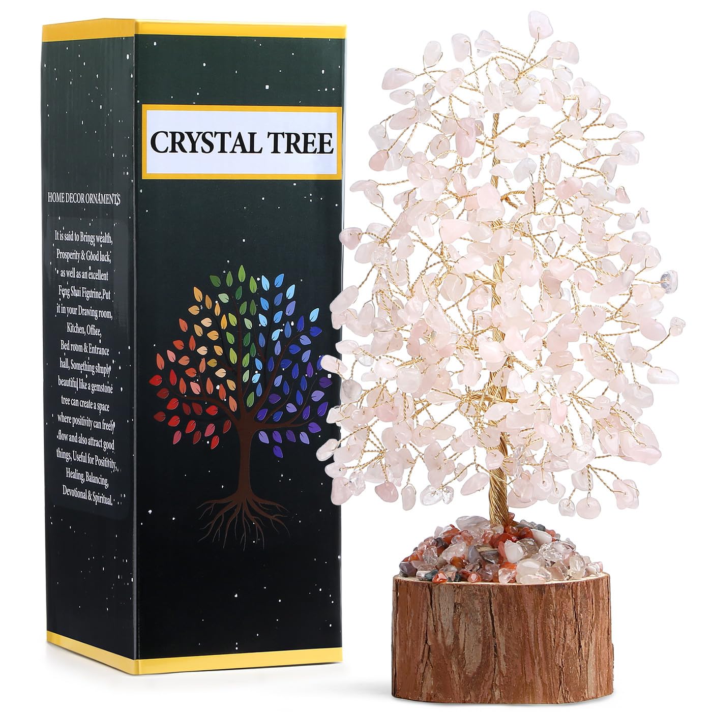 MAIBAOTA Rose Quartz Crystals Tree of Life Pink Office Home Decor Good Luck Handmade Feng Shui Spiritual Gifts for Women