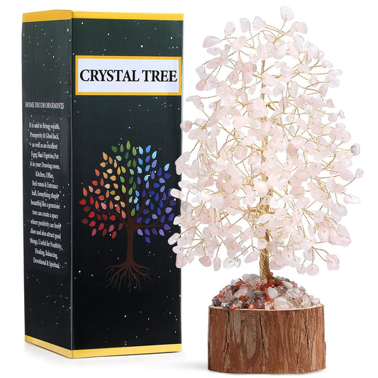MAIBAOTA Rose Quartz Crystals Tree of Life Pink Office Home Decor Good Luck Handmade Feng Shui Spiritual Gifts for Women