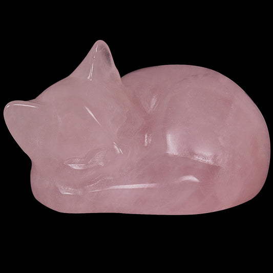 Hguxmcu Crystal Cat Figurine Decor, Rose Quartz Sleeping Cat Sculpture, 2.1 Inch Hand Carved Natural Reiki Healing Crystal Animal Statue for Home Office Desk Decor Accessories, Gift for Cat Lovers