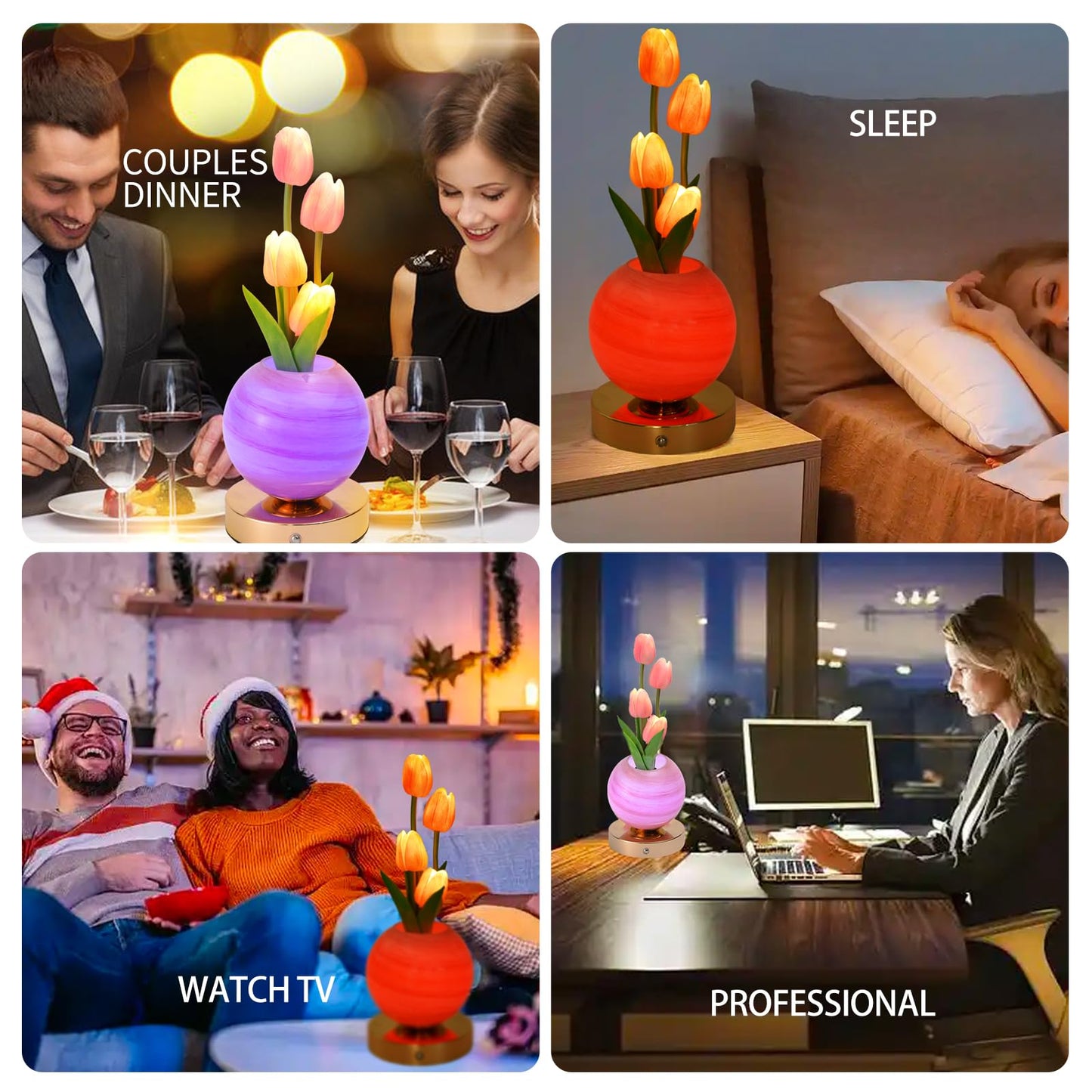 TXGZYBhg Tulip Flower Planet Lamp with Remote Control, Rechargeable Cordless Touch Dimming Artificial Flower Desk Lamp, LED Night Light Romantic Gifts for Girl Women Grandmother (Remote Control)
