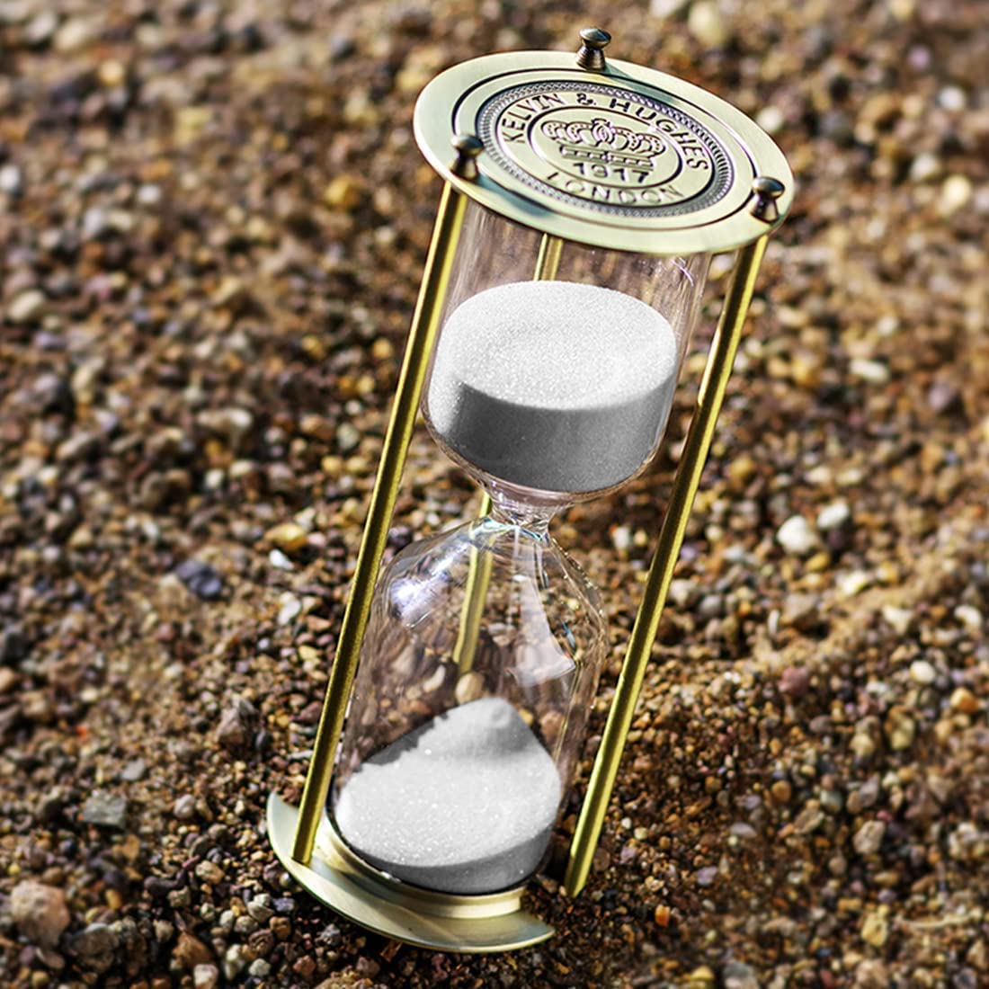 Vintage Sand Timer 5 Minute Hourglas, Small Sand Clock, Antique Brass Grave Sand Watch 5 Min,Antiguo Reloj De Arena 5 Minuto,Metal Unique Sandglass for Kitchen Home Office Game Gifts