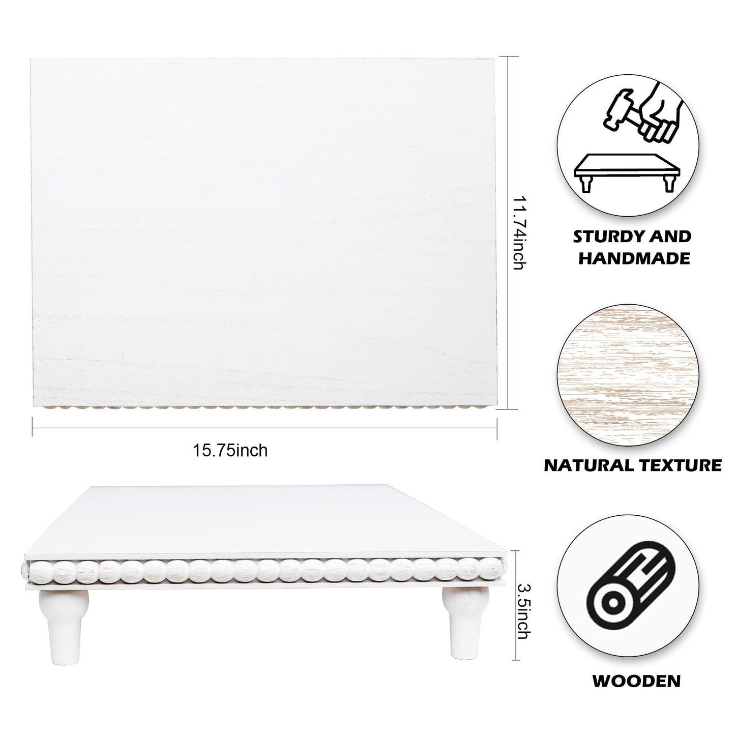 GENMOUS Farmhouse White Dispaly Risers Pedestal Stand For Bathroom Decor , Rustic Large Tiered Tray Decor Pedestal Stand For Coffee Bar Display, Kitchen Counter Island Decor, Sink Decor, Plant Holder