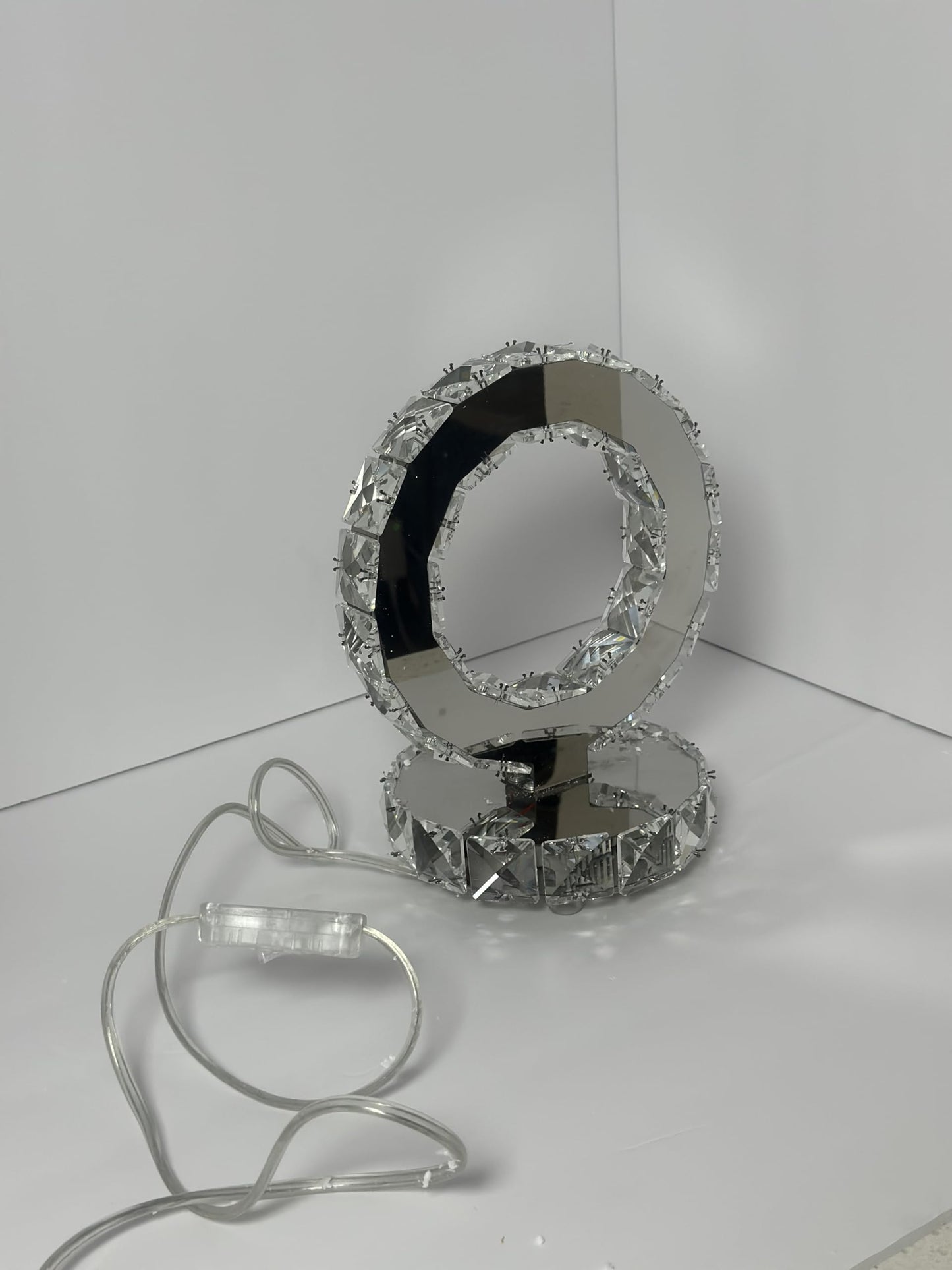 Vase Branch Glass Crystal Ring Design, Crystal LED Table Lamp, White Light