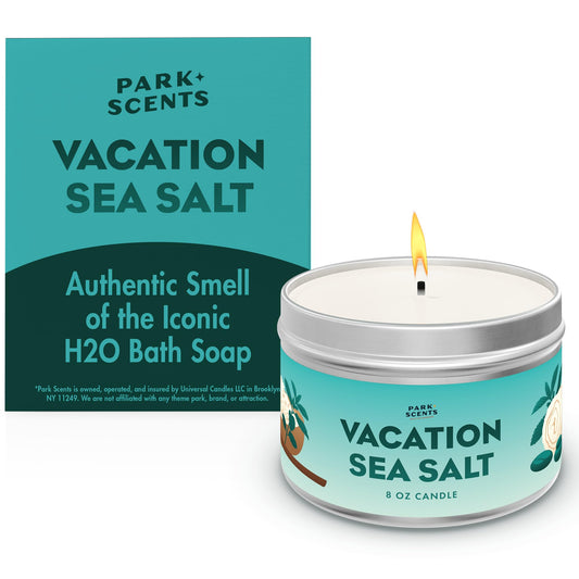 Park Scents Vacation Sea Salt – Theme Park Luxury Hotel Candle – Peppermint Eucalyptus Musk Scent – Vegan Soy Wax Blend Handmade in USA – Gifts for Women, Hostess, Sister, Birthday