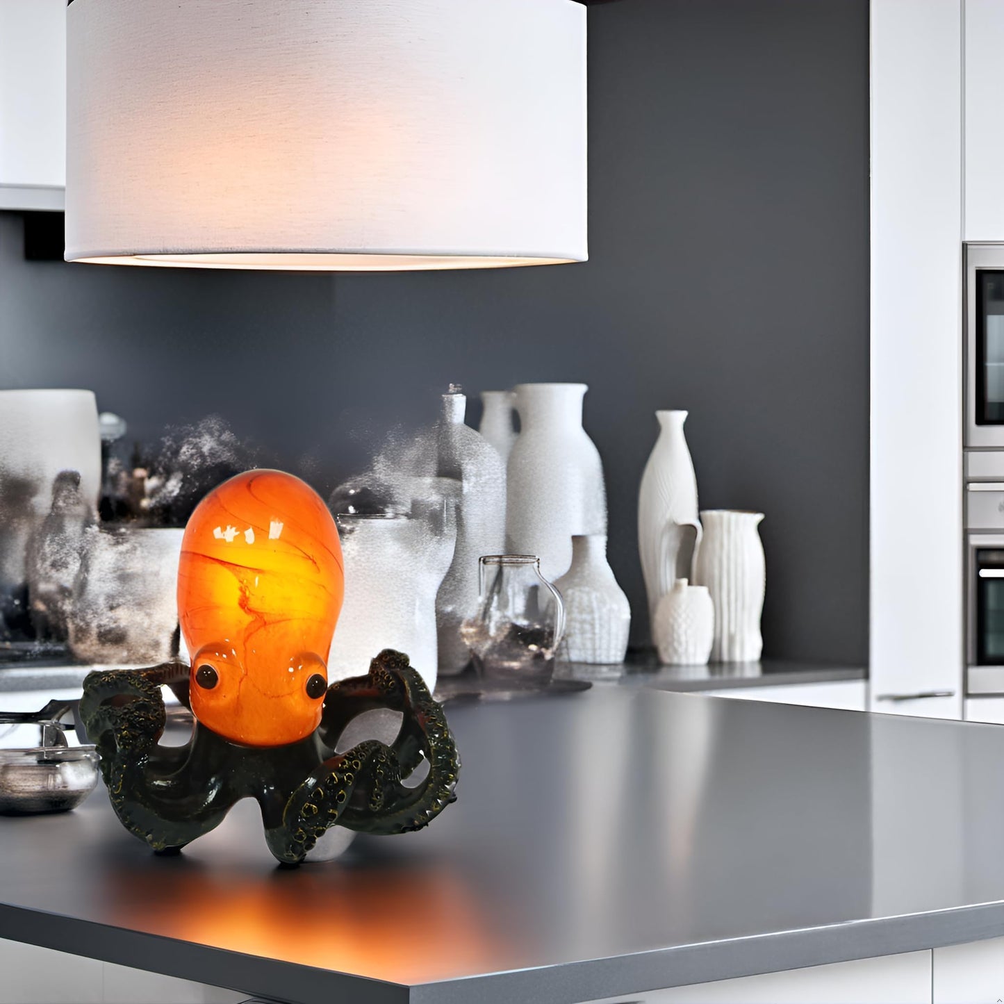 Aotmkj Octopus Lamp, Unique Bronze Resin Suction Cup Texture Tentacles Amber Glass Body Nautical Decor Art Lamp Coastal Accent Decor Night Light