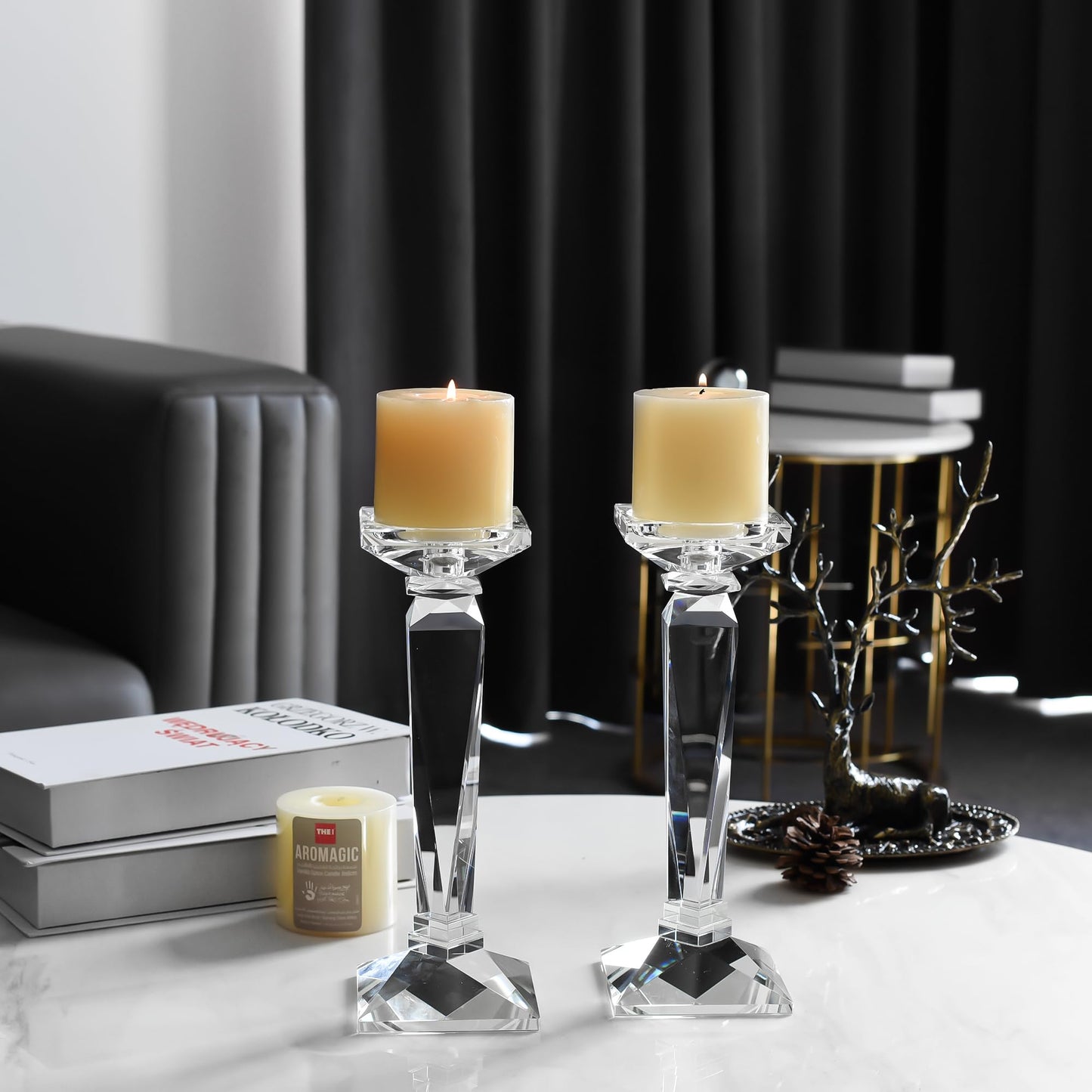 DONOUCLS 2-Pack Crystal Candlestick Holders, Clear Crystal Taper/Pillar Candles Holders,Table Centerpiece Home Decorative Candle Holders for Wedding, Dining, Party(10.6in Tall)