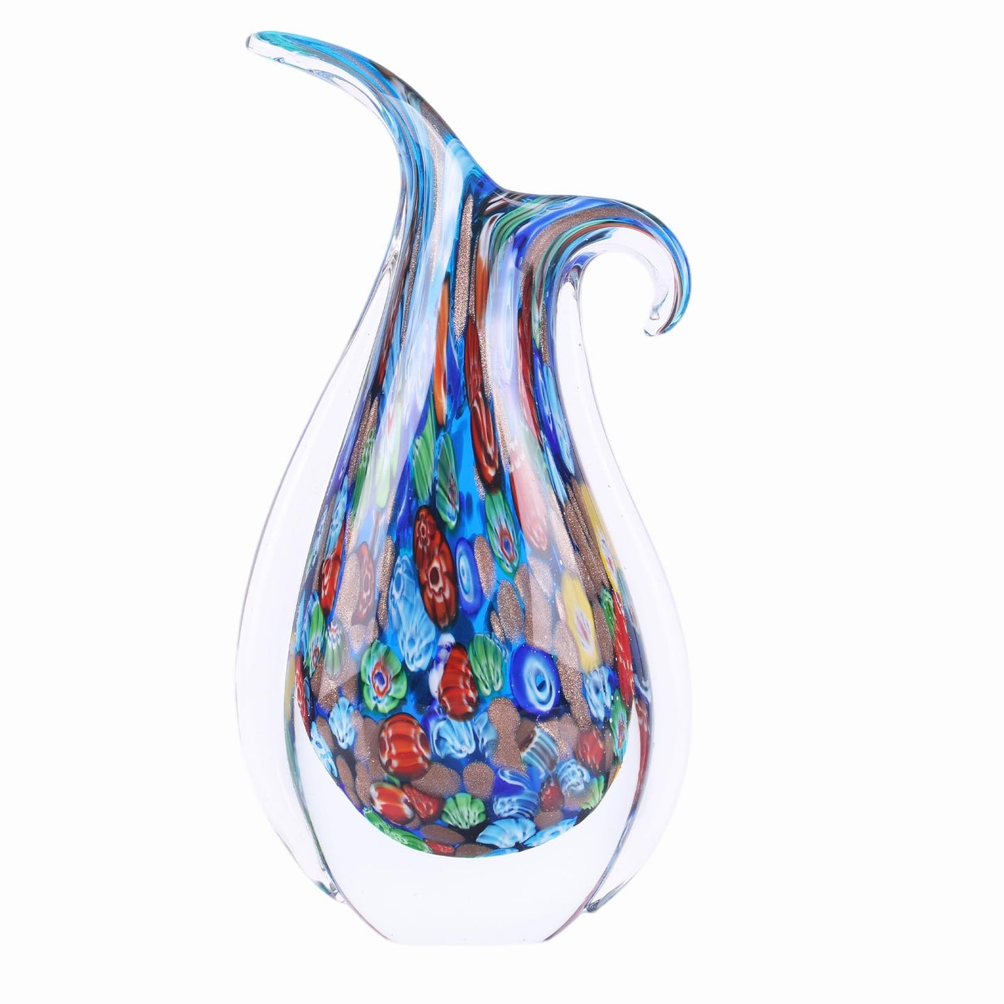 Blown Glass Painted vase, a Unique Murano-Style Glass Decorative Art Piece, Suitable for Living Room TV cabinets, Dining Table Arrangements, Offices, Rooms, and Tabletop Decorative Accents. (Blue)
