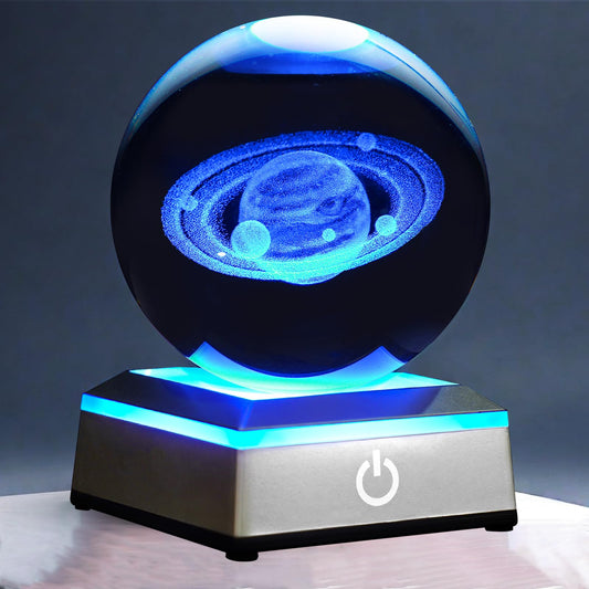 3D Saturn Crystal Ball Night Light with LED Colorful Lighting Touch Base 3.15 In Galaxy Planets Glass Ball Lamp Paperweight Saturn Astronomy Gift Decor for Boys Girls Kids Birthday Christmas