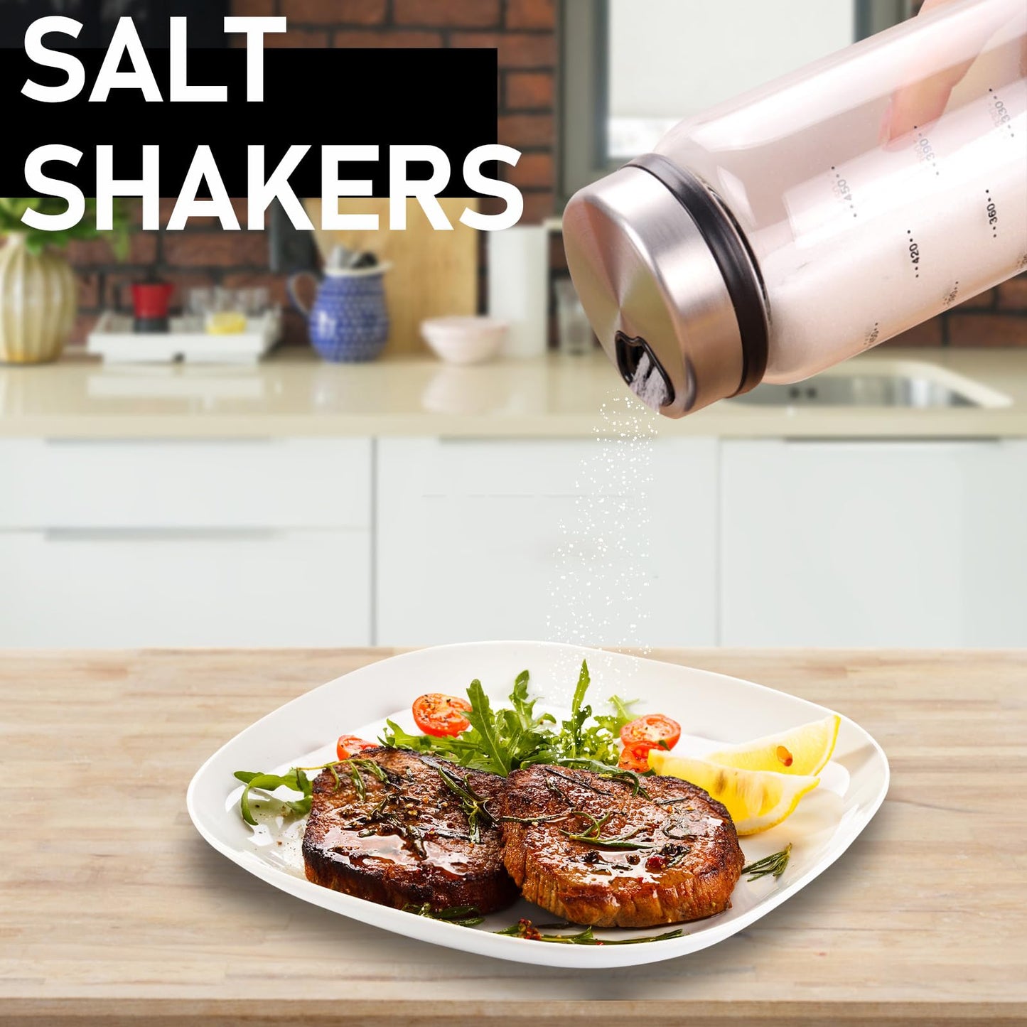 Yitexin 10 Oz Glass Salt and Pepper Shakers, Stainless Steel Spice Jars with 3 Adjustable Pour Holes Lid & Scale, Refillable Salt Shaker Dispenser Seasoning Containers for Kitchen Restaurants (2 Pcs)