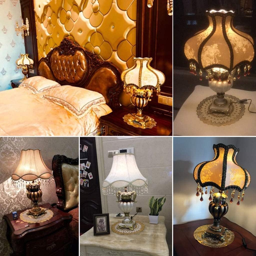 IPHR Victorian Crystal Table Lamp, 20.1-inch Resin Base, Gold Antique Design with Crystal Pendants, Silk Shade