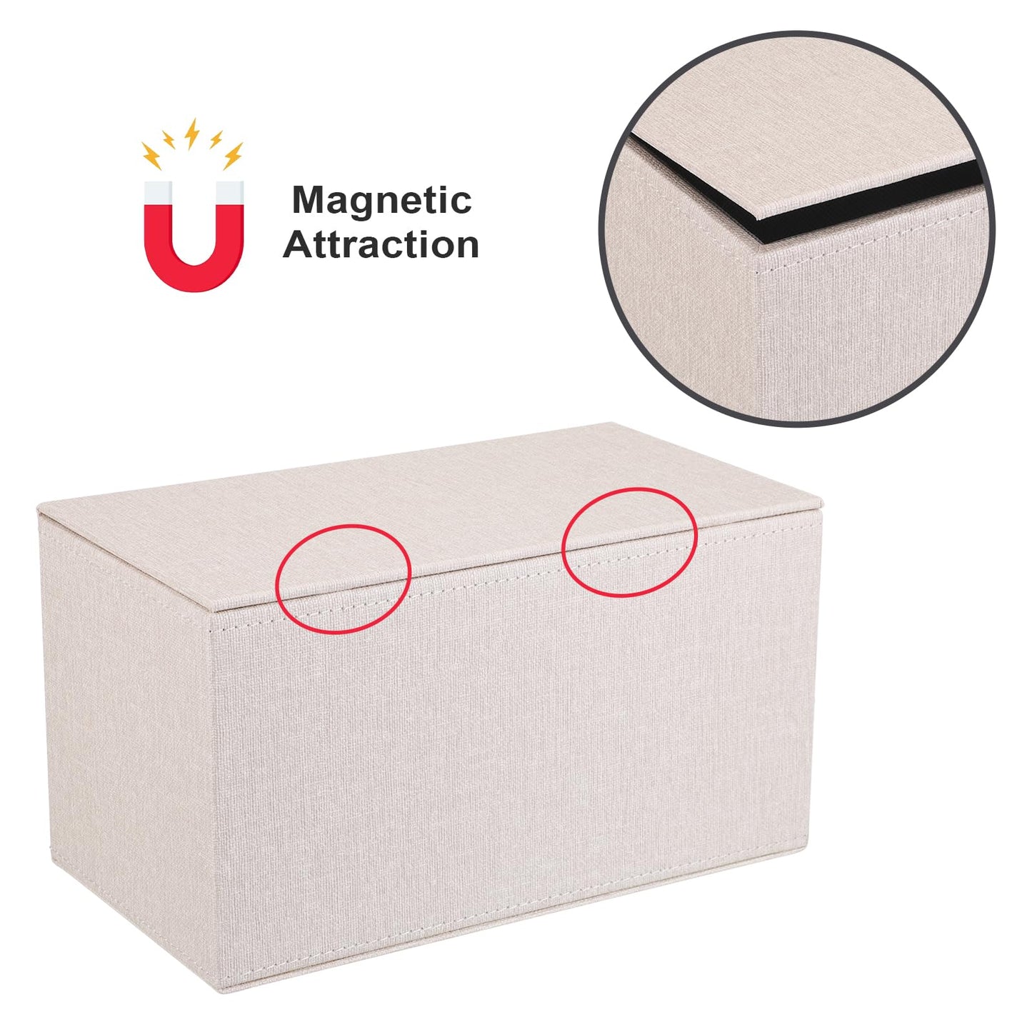 Sumnacon Tissue Box Cover Rectangular Tissue Box Holder Linen Tissue Box with Magnetic Bottom Decorative Beige Tissue Box for Bathroom Toilet Living Room Table Desk Office Car, Large