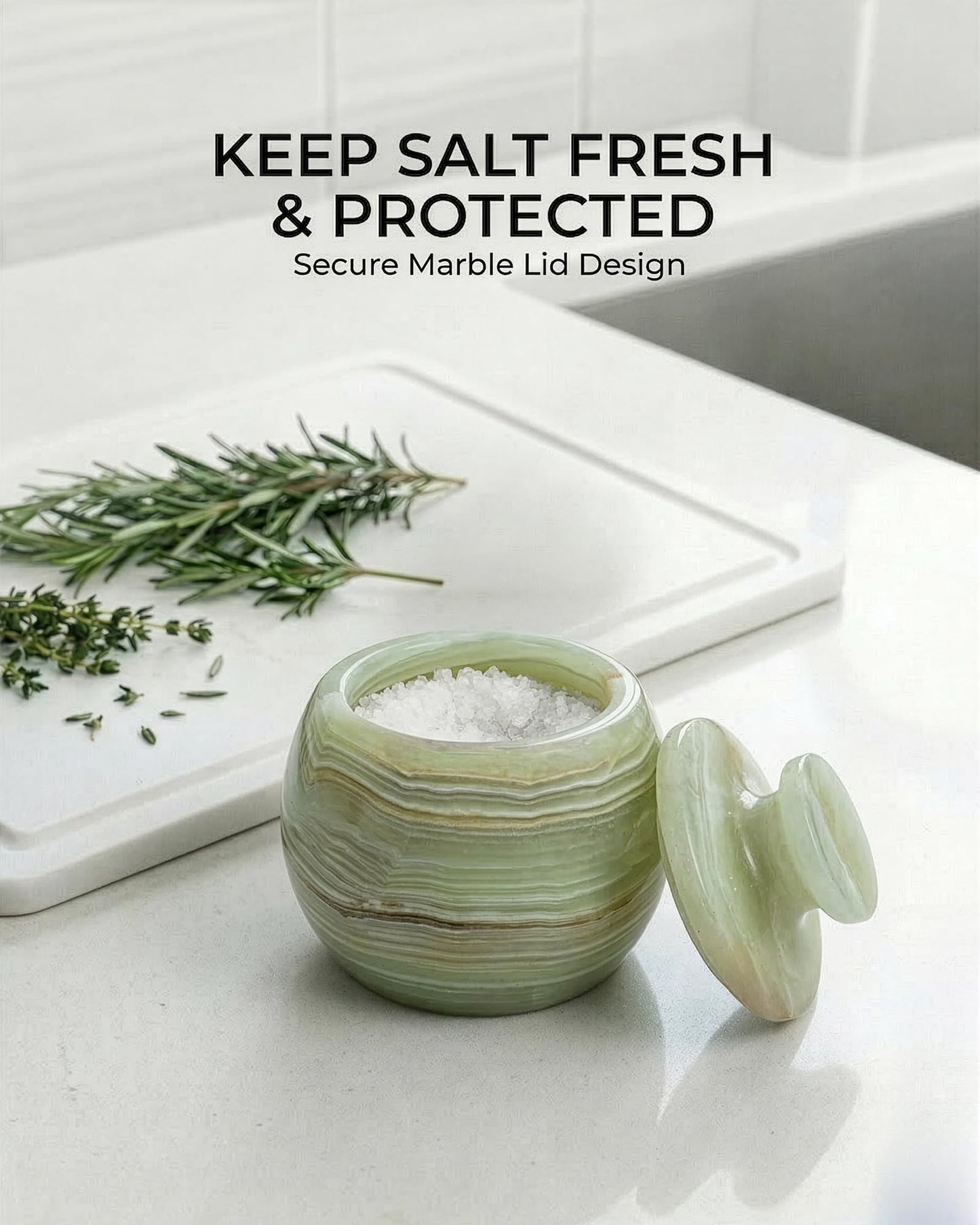 UrbanFocal Natural Marble Candy Jar Handmade Cover Pot Storage - Deep Covered Kitchenware Jar Container, Onyx Green