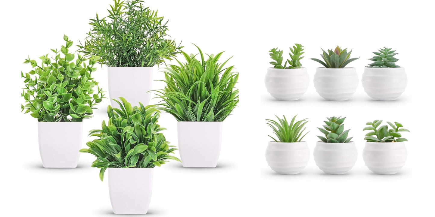 Der Rose Bundle of 4 Packs Small Fake Plants and Set of 6 Succulents Plants Artificial in Pots for Bedroom Aesthetic Living Room Office Shelf Bathroom Decor