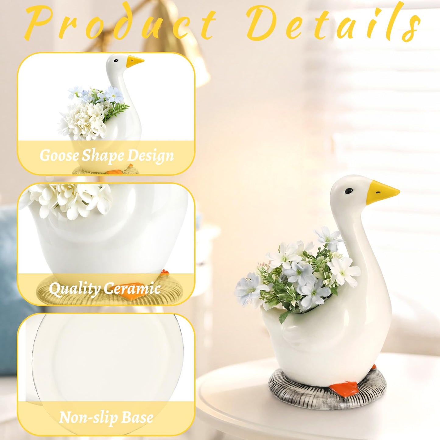 FoldTier Silly Goose Vase Ceramic Cute Flower Vase Goose Birthday Party Table Centerpieces White Animal Planter Pot Home Decor for Office Living Room Kitchen Bathroom Decor Housewarming Gifts