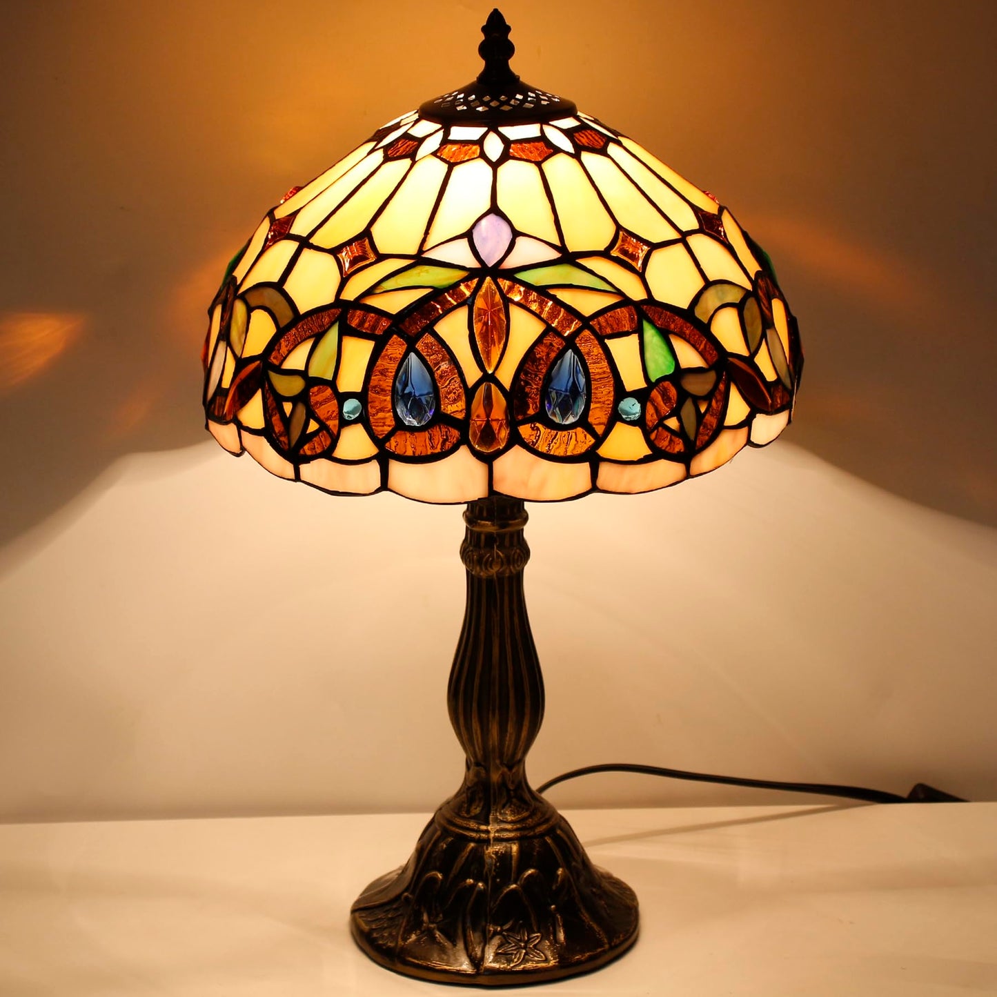 WERFACTORY Tiffany Style Table Lamp Stained Glass Serenity Victorian Lamp