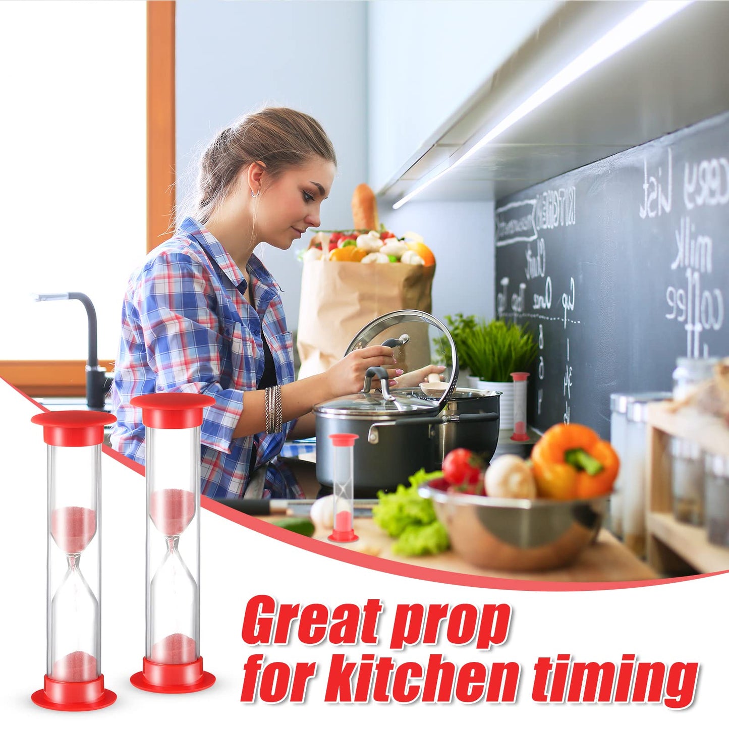 200 Pcs 1 Minute Sand Timer in Bulk Acrylic Covered Hourglass Timer Red Sand Clock for Kitchen Home Supplies, 3.35 x 0.98 x 0.98 Inches