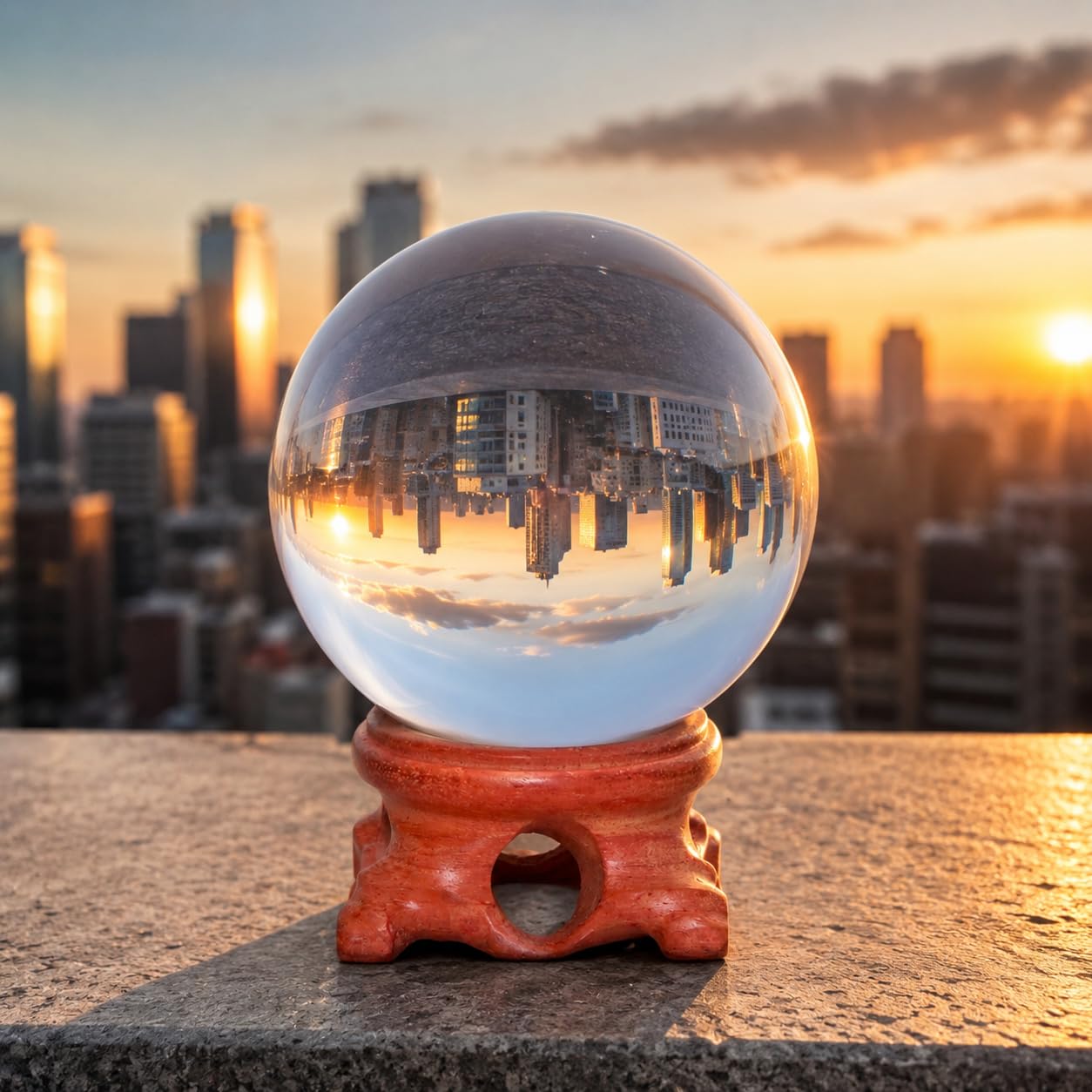 Clear Crystal Ball 70mm (2.75-inch) with Wooden Stand — Decorative Sphere
