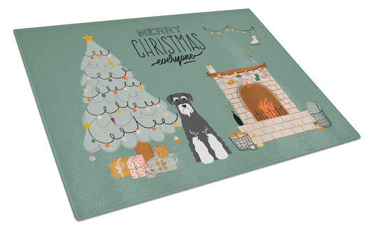 Caroline's Treasures CK7596LCB Salt and Pepper Standard Schnauzer Christmas Everyone Glass Cutting Board Large Decorative Tempered Glass Kitchen Cutting and Serving Board Large Size Chopping Board