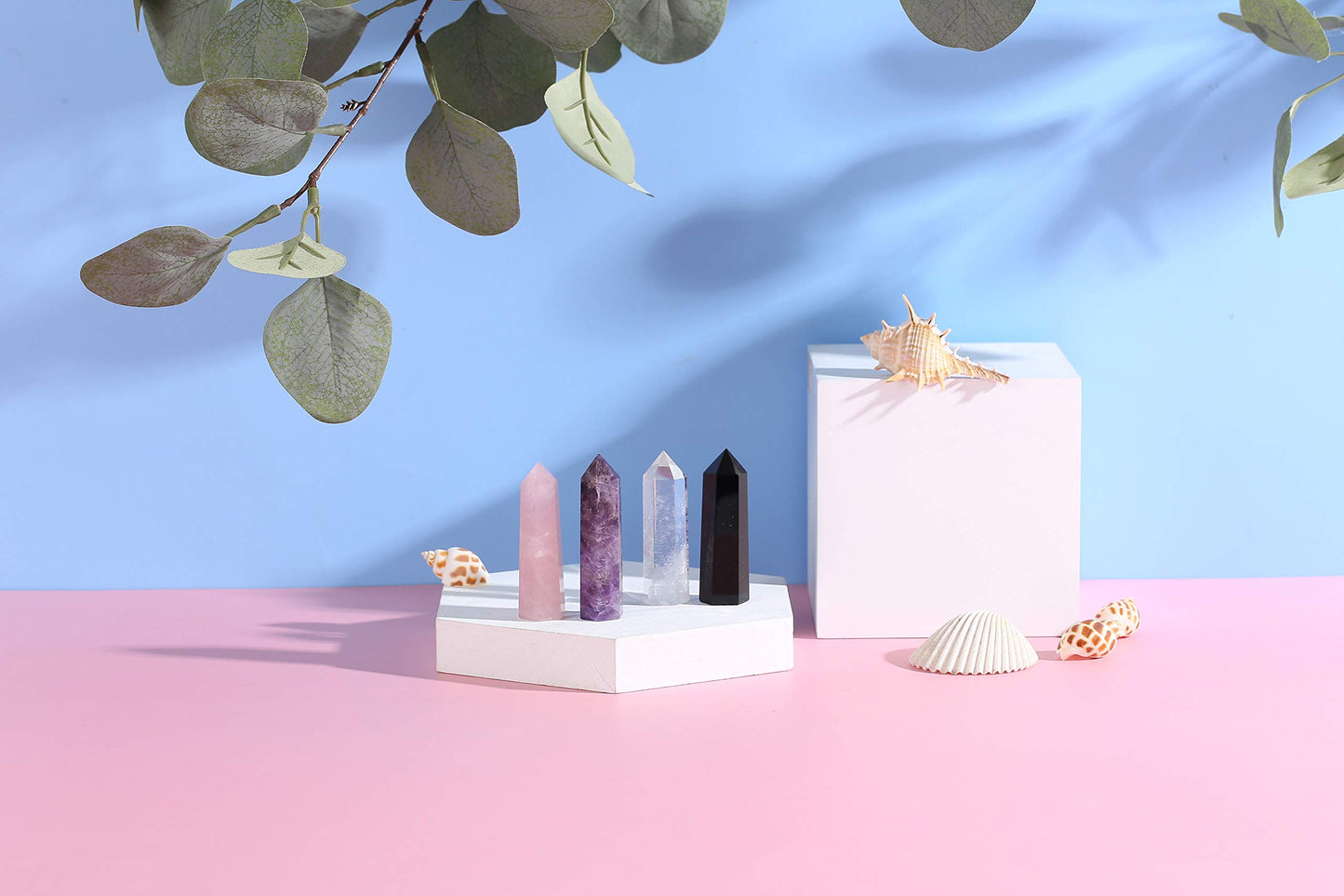 Luckeeper 3" Crystal Wands,6 Faceted Reiki Amethyst Crystal, Rose Quartz,Clear Quartz and Black Obsidian Crystal Quarz Points for Meditation Therapy