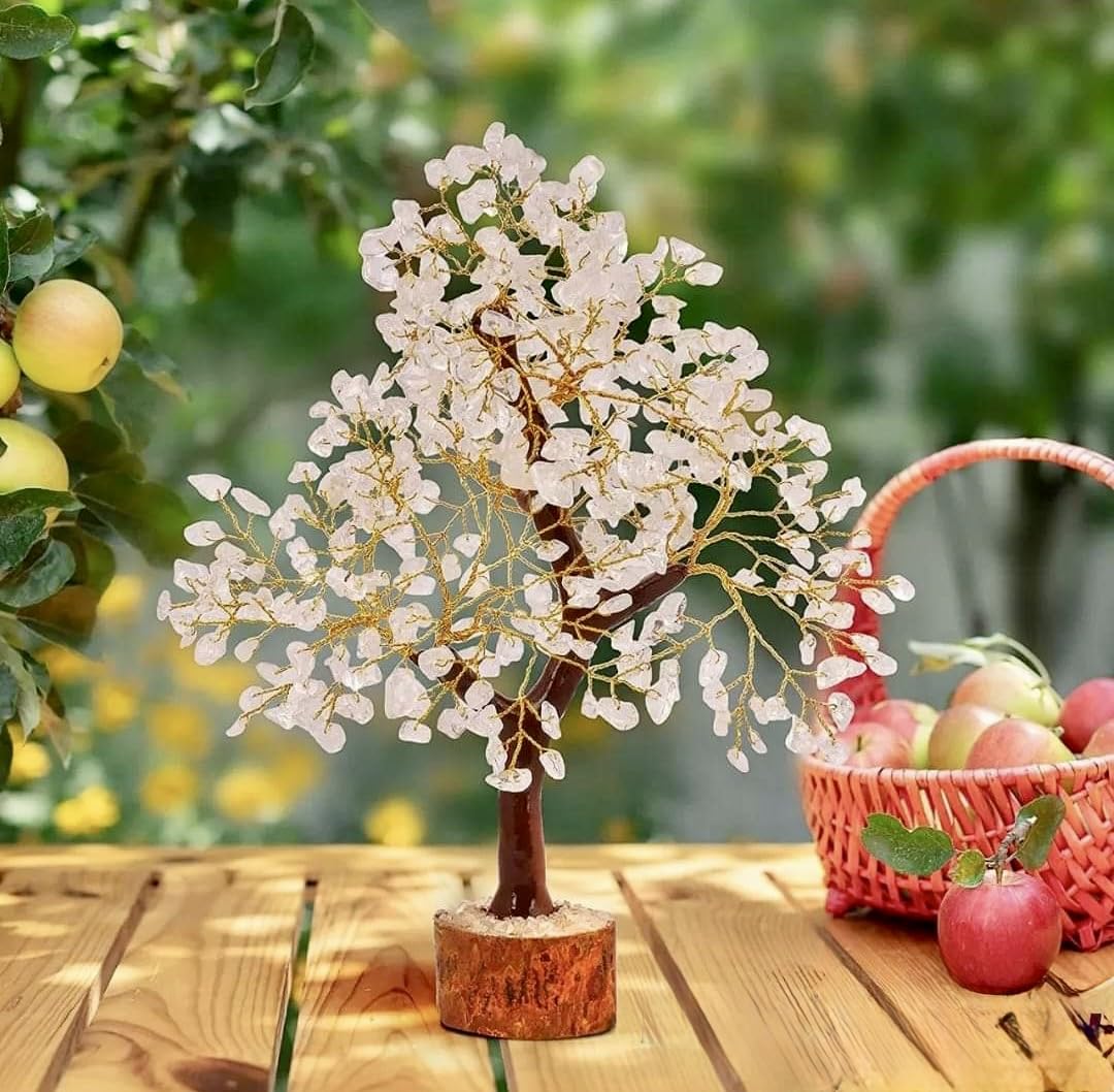 VIVIRAA Clear Quartz Tree of Life - Healing Crystals & Gemstone, Handcrafted, Amplify Energy, Clarity, Spiritual Growth, Crystal Bonsai Tree for Meditation, Home Decor, Gift (White)