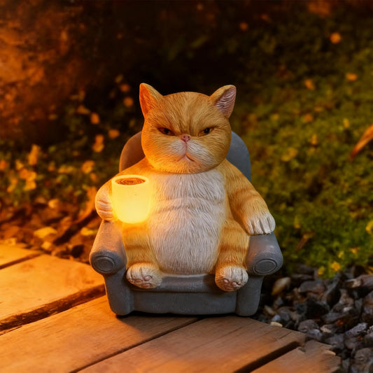 AmoroHui Hand-Painted Orange White Shatterproof Resin Cat Figurine with LED Light - Glowing Coffee Cup Design Outdoor Decor (5.1x4.1x5.5 Inch) (cat)