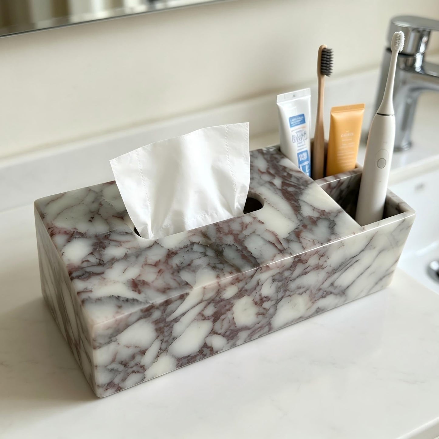 Luxury Natural Calacatta Viola Marble Tissue Box with Storage Compartments