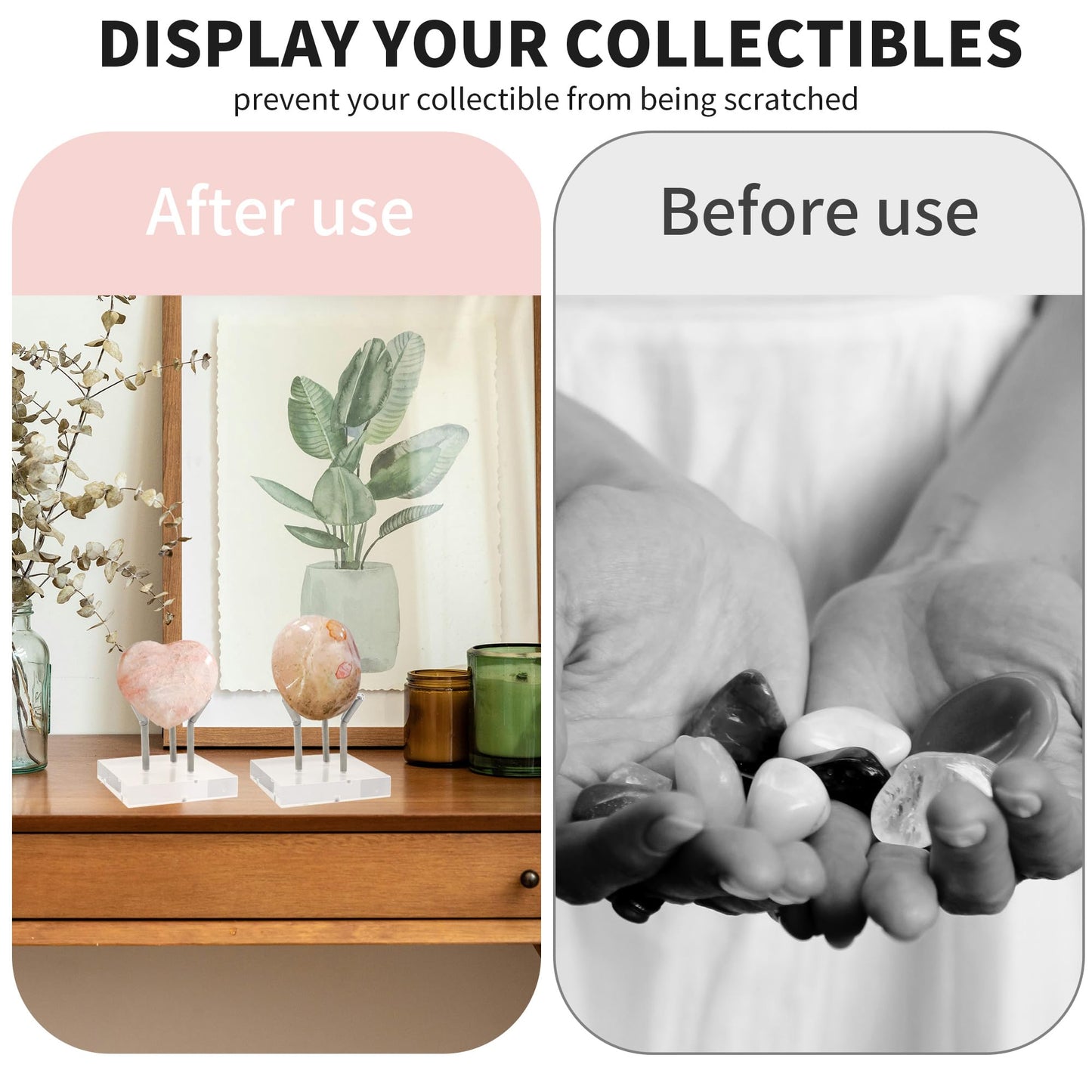 YITOBA 4 Pack Rock Display Stand with 3 Metal Peg, Acrylic Display Stands with Acrylic Base, Clear Crystal Holder for Geodes Mineral Agate and Small Collectibles (Silver)