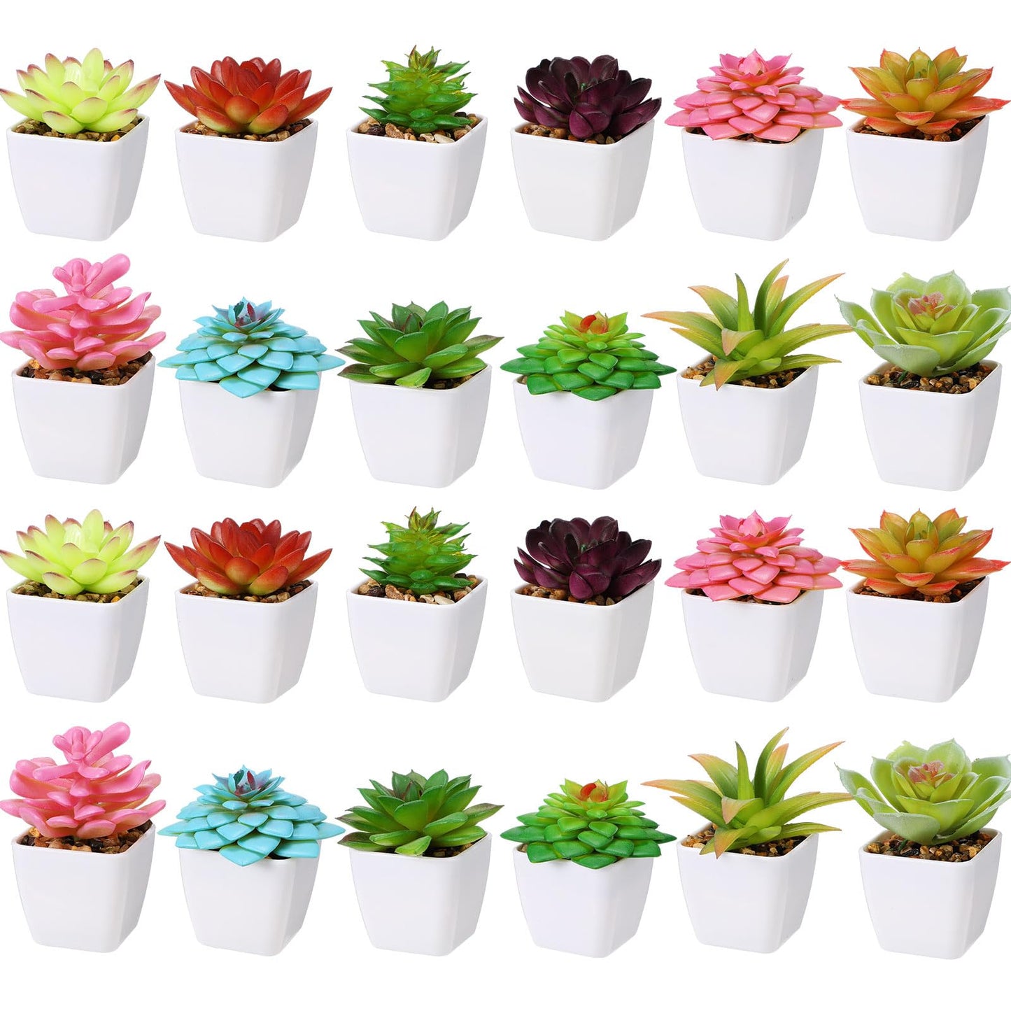 Yunlly 24 Pack Mini Artificial Succulent Plants in Pots Bulk Small Potted Faux Succulent Plants in White Pots for Indoor Home Office Desk Window Bathroom Bedroom Commodity Shelf Decoration