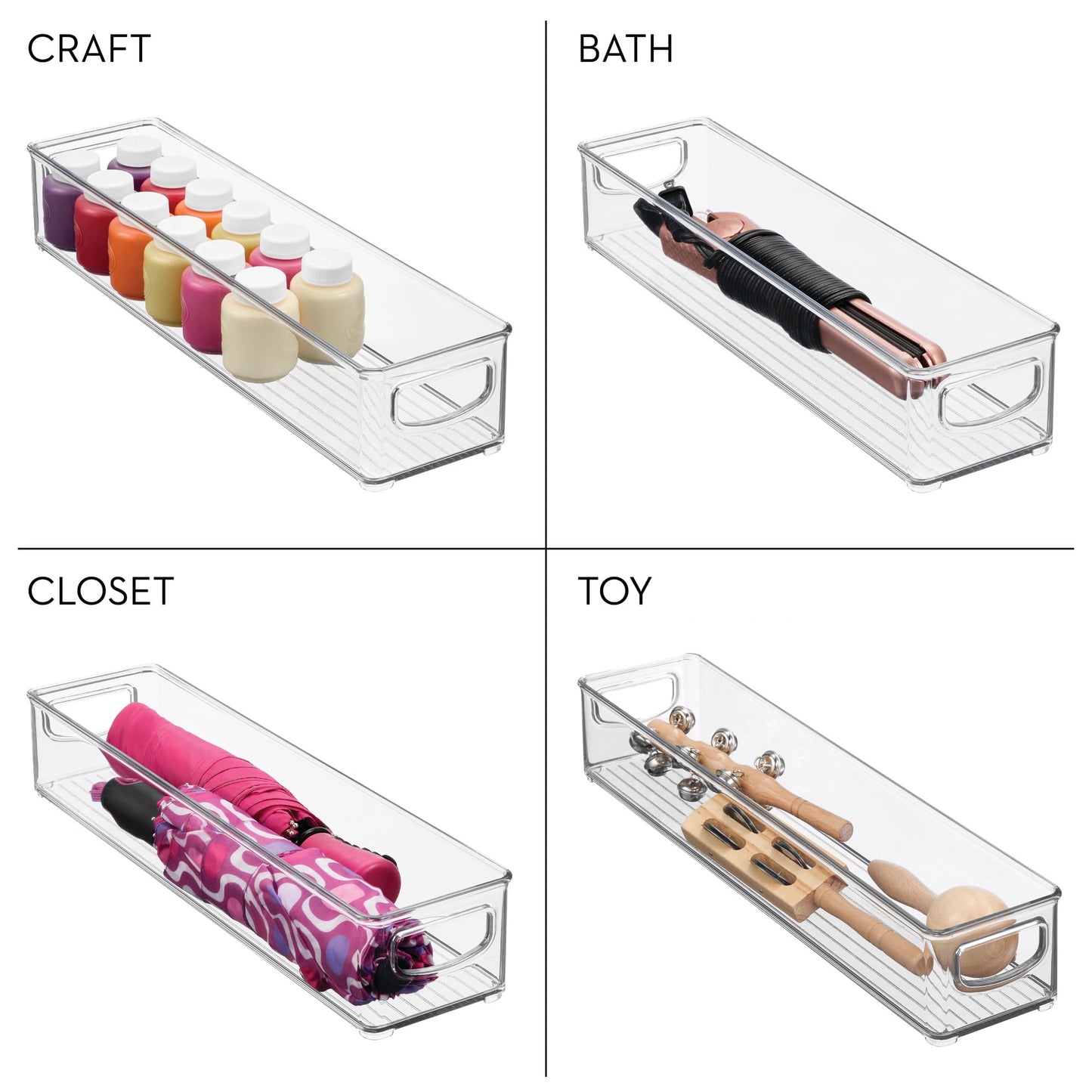 iDesign Slim Clear Plastic Storage Bin, Extra Long Narrow Stackable Organizer for Kitchen and Pantry