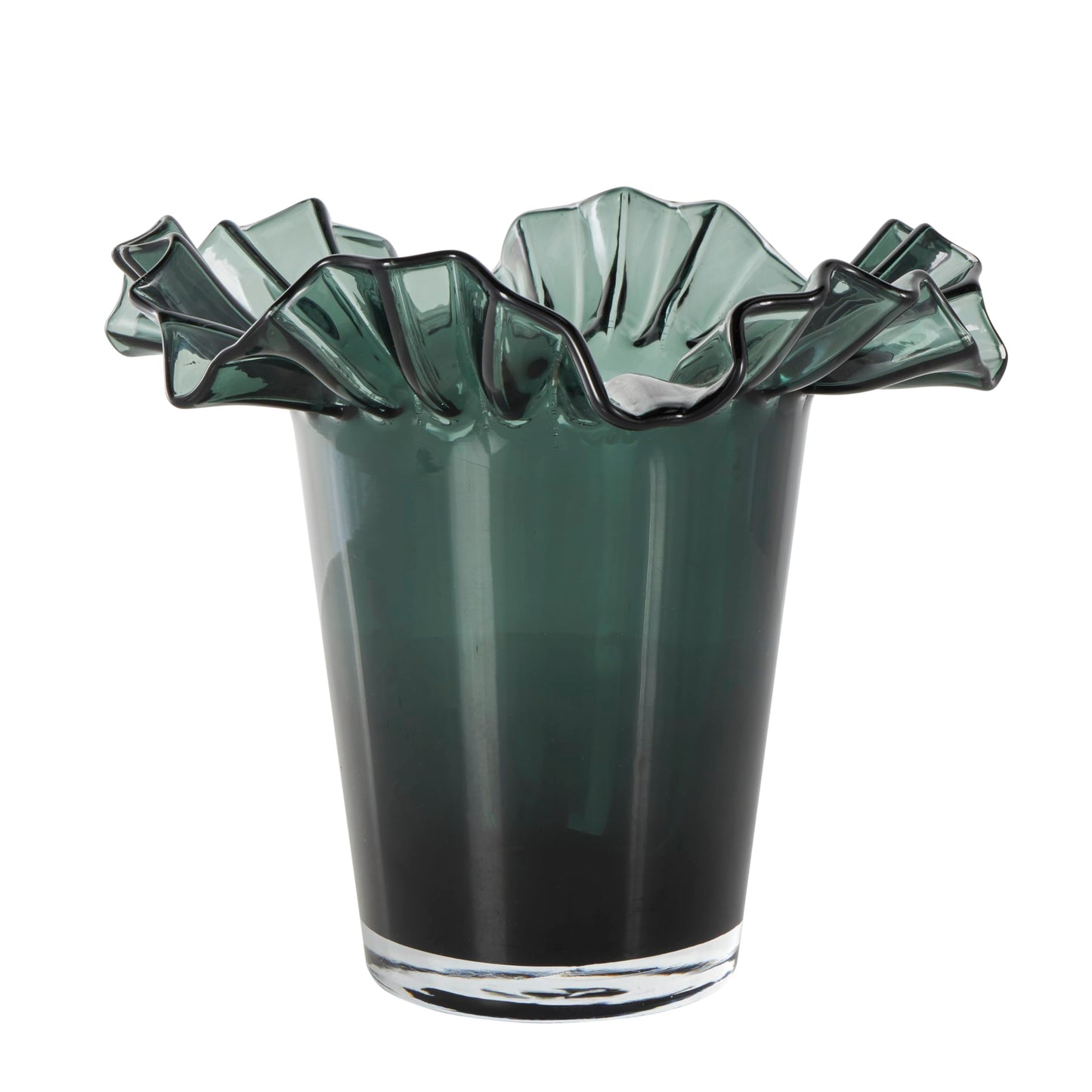 Deco 79 Glass Floral Decorative Vase Tulip Inspired Ombre Centerpiece Vase with Wavy Opening, Flower Vase for Home Decoration 12" x 12" x 11", Green
