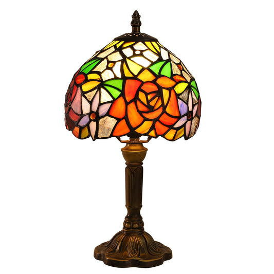 FUMAT Rose Tiffany Small Table Lamp 3 Way Color Temperatures Stained Glass Bedside Nightstand Table Lamps for Living Room,Bedroom, Home Office Reading Desk Lamp+LED Bulb,8X8X15 Inch