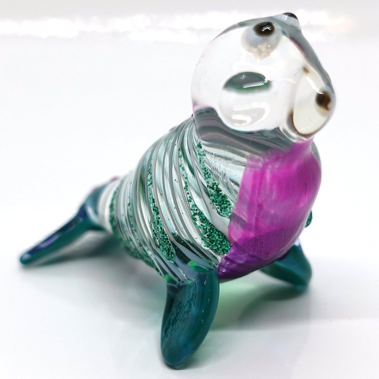 Sansukjai Seal Miniature Figurines Animals Hand Blown Glass Art Collectible Gift Home Decorate (Blue Green)