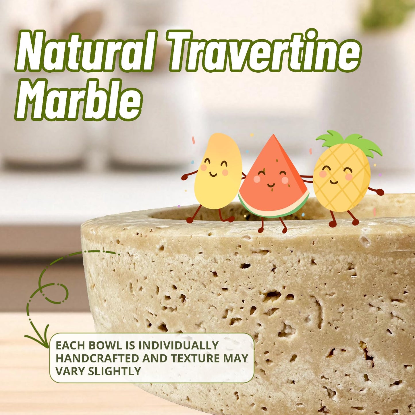 OZLMC Natural Travertine Marble Bowl - 7.8″ Handcrafted Stone Decorative Bowl for Kitchen Fruit, Entryway Keys, Dining Table Centerpiece & Modern Home Decor